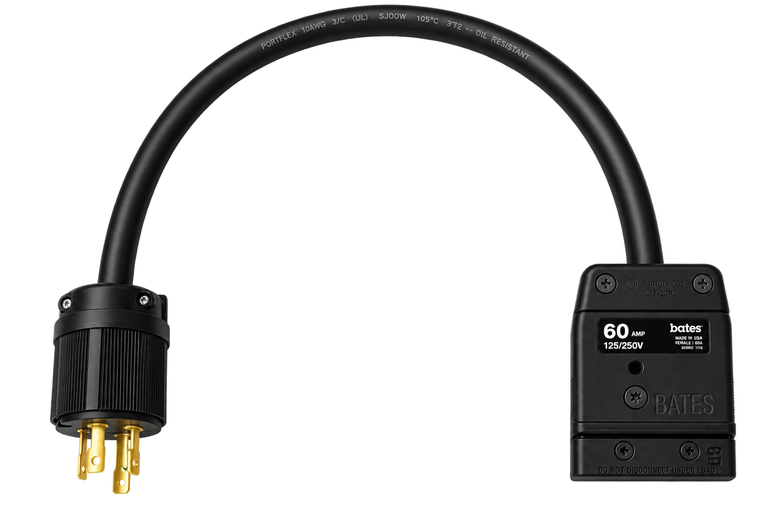 Indipro 240V Twistlock Adapter – 30A/240V 4-Pin Twist-Lock to 60A/240V Female Bates (24")