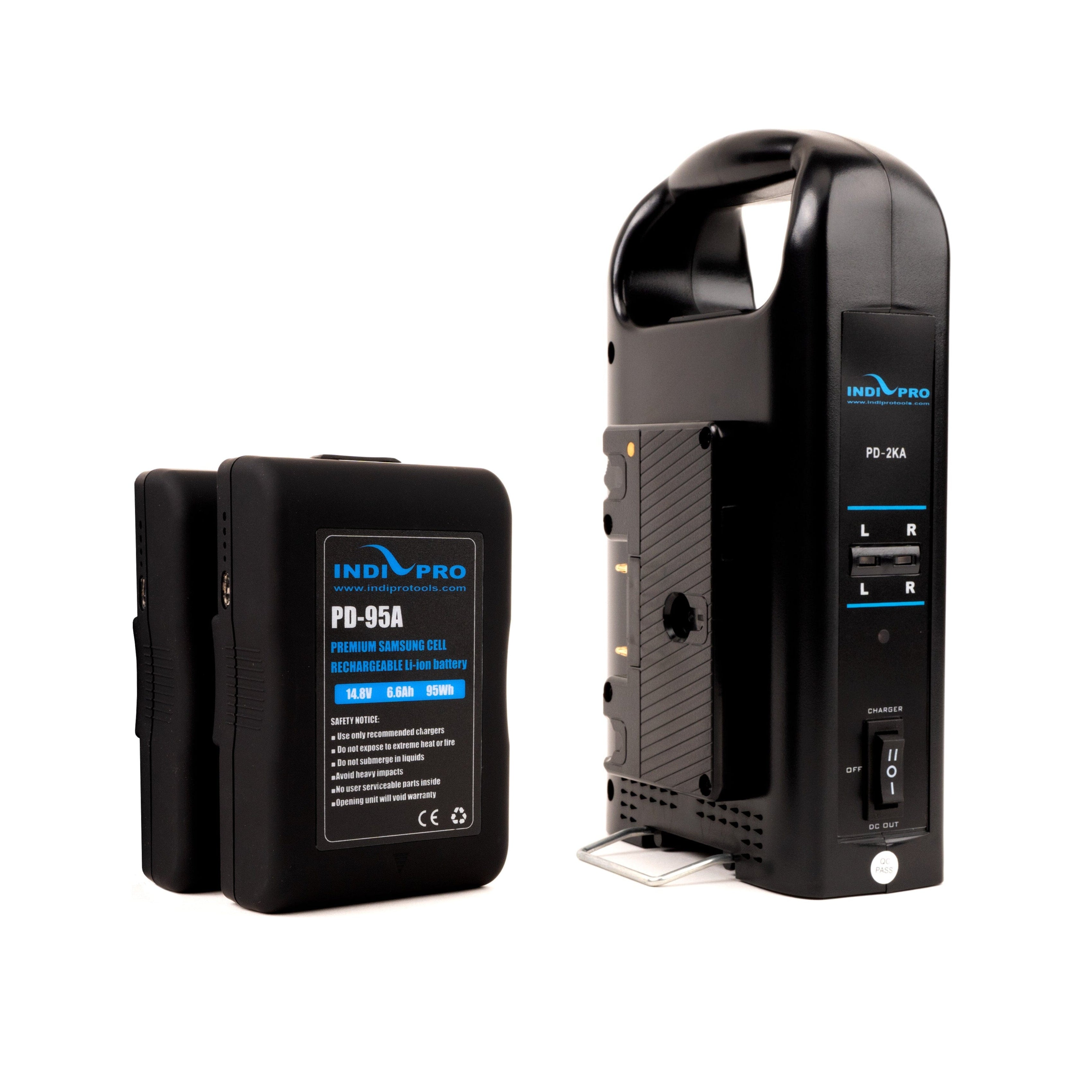 Indipro 2x Compact 95Wh Gold Mount Li-ion Batteries and Dual Gold-Mount Battery Charger Kit Charger Kit Indipro