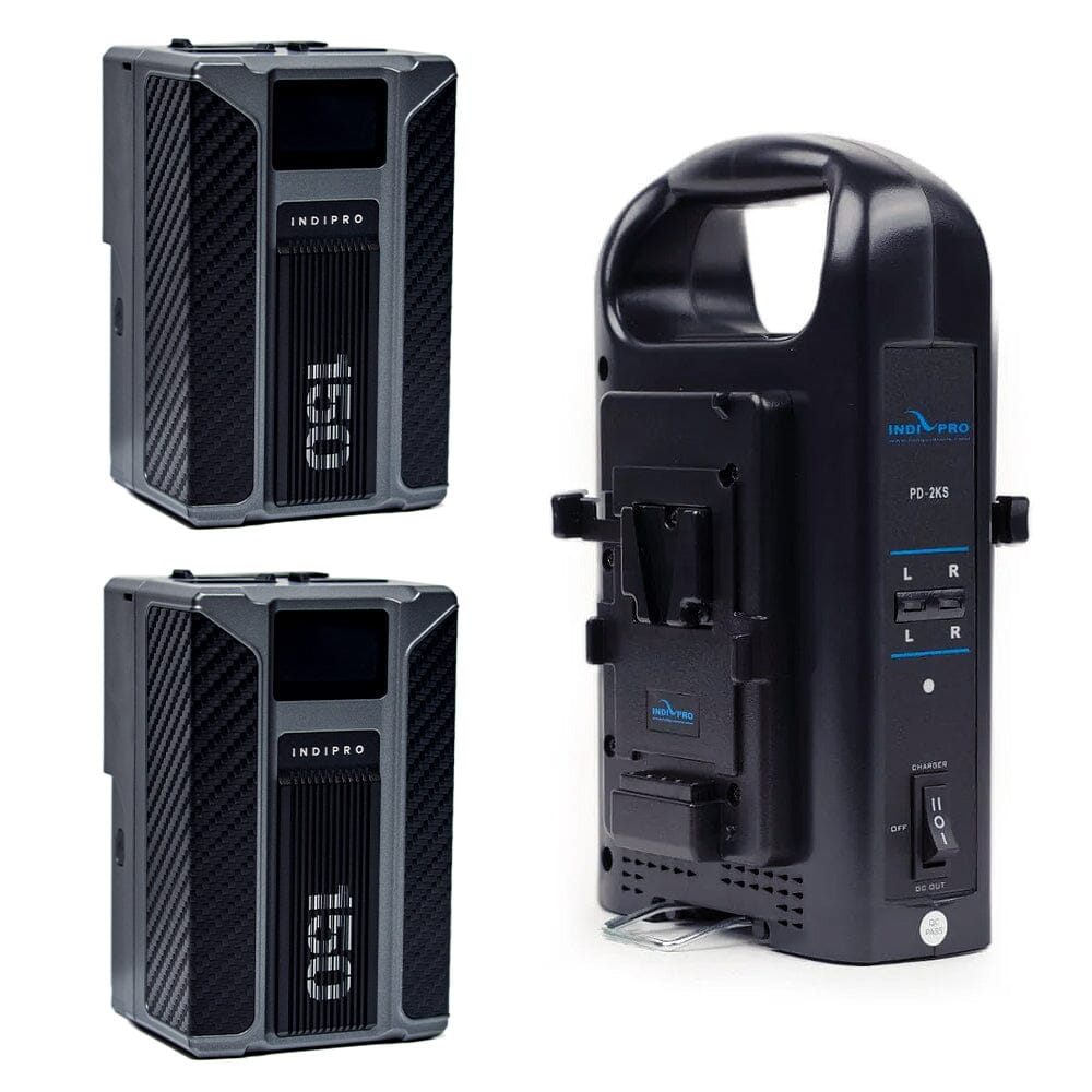 Indipro 2x Kratos 150Wh V-Mount Li-Ion Batteries and Dual V-Mount Battery Charger Kit Battery Kit Indipro