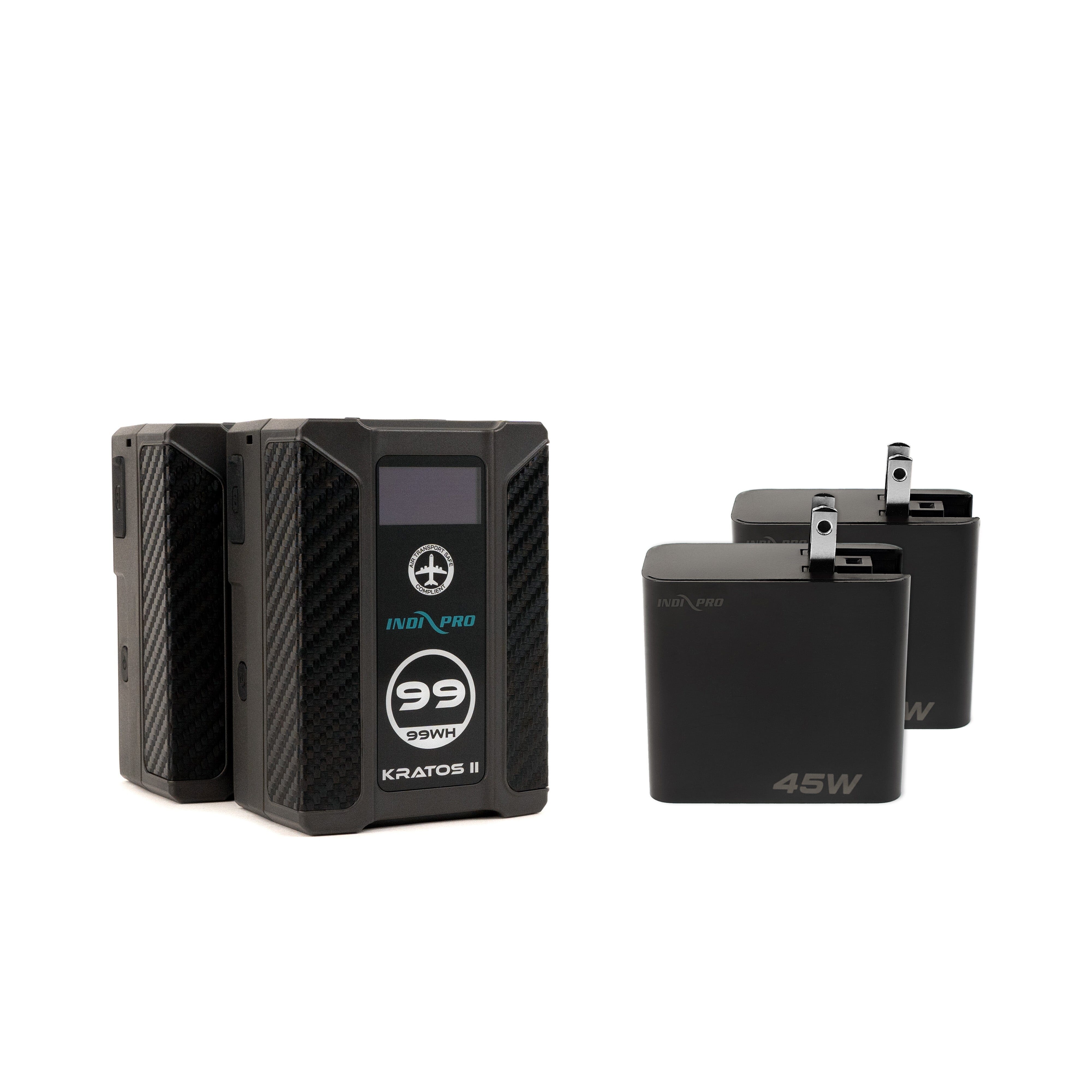 Indipro 2x Kratos 99Wh V-Mount Li-Ion Batteries & 2x 45W USB-C PD Wall Chargers Battery Kit Indipro