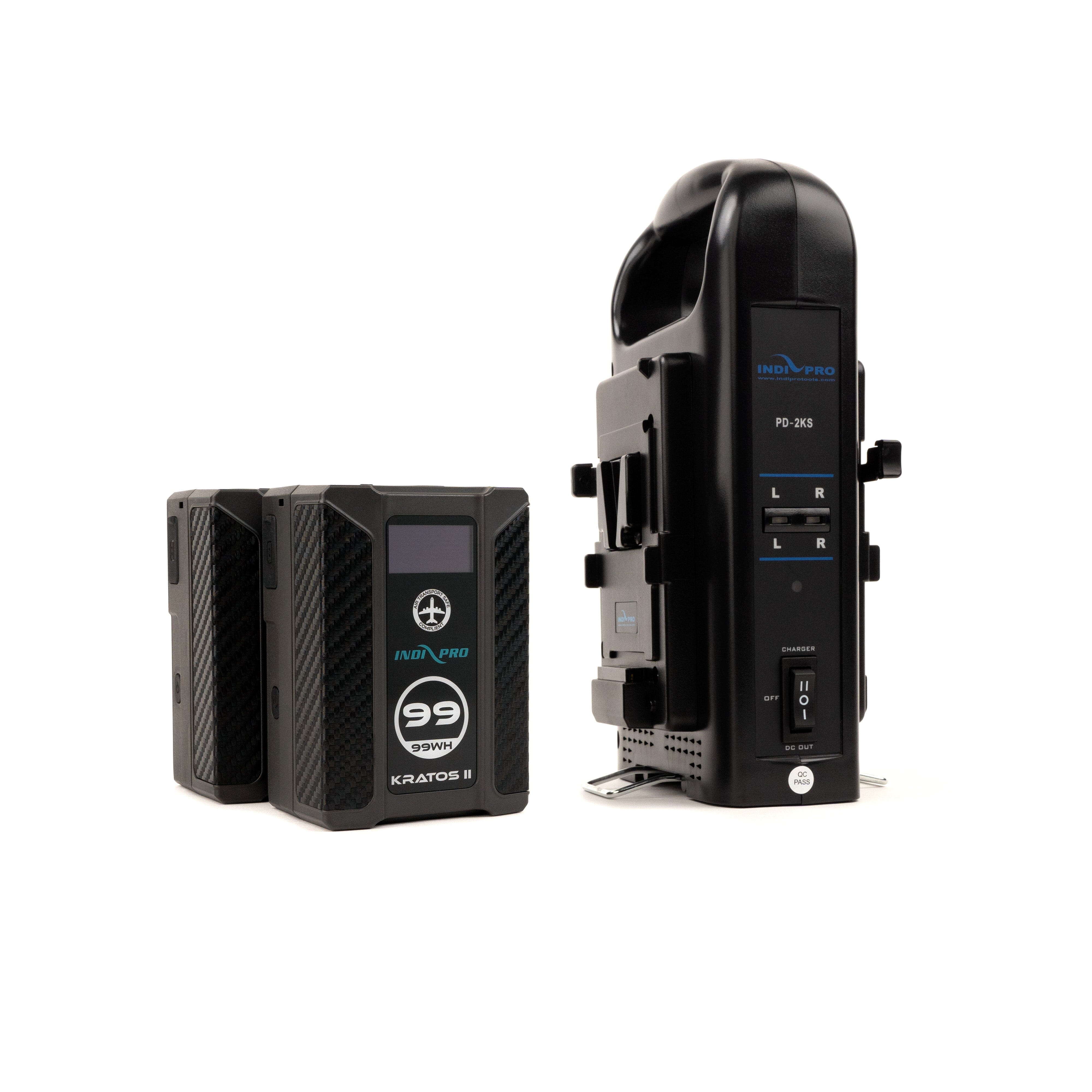 Indipro 2x Kratos 99Wh V-Mount Li-Ion Batteries and Dual V-Mount Battery Charger Kit Battery Kit Indipro