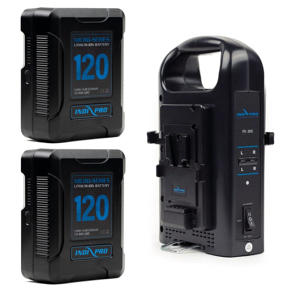 Indipro 2x Micro-Series 120Wh V-Mount Li-Ion Batteries and Dual V-Mount Battery Charger Kit Battery Kit Indipro