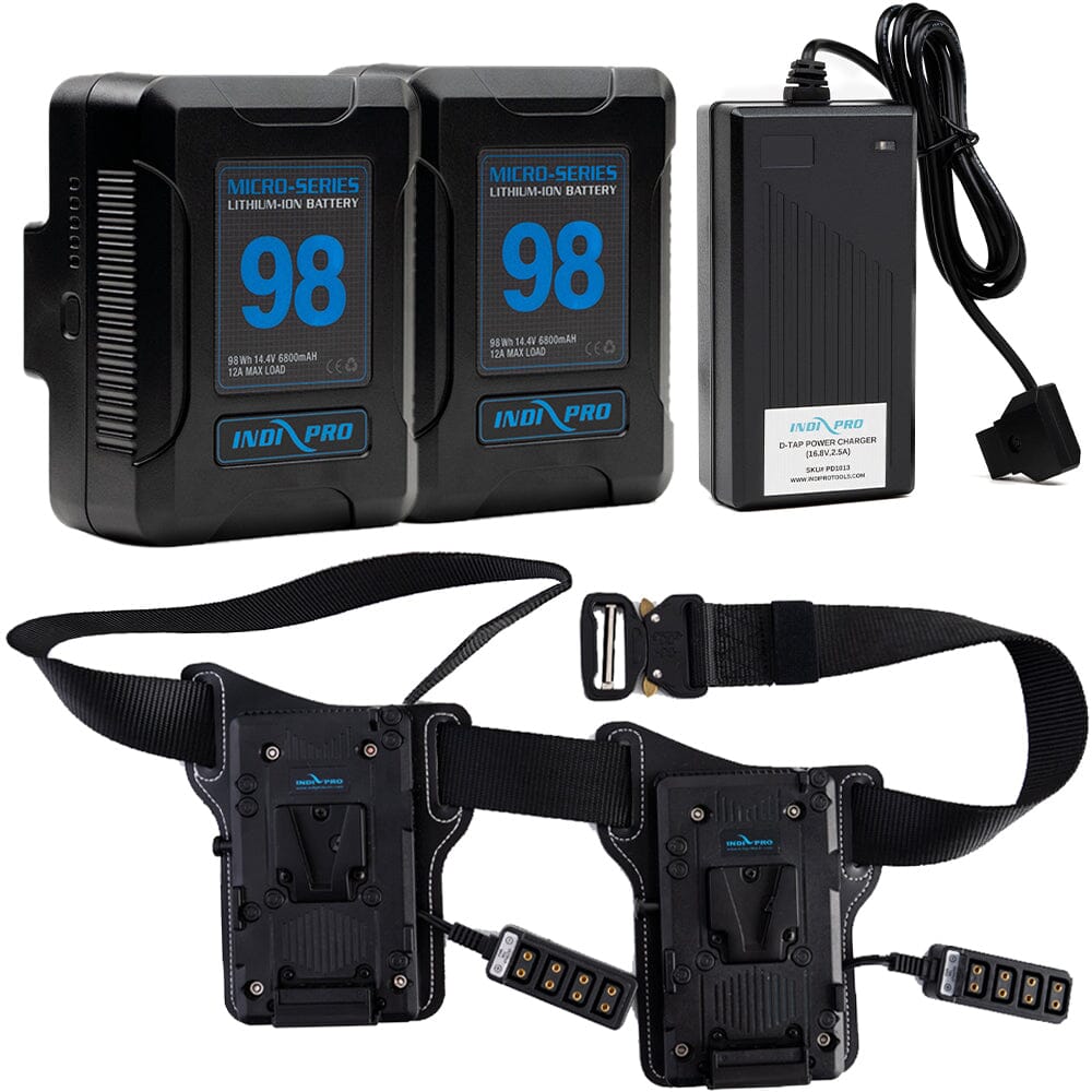 Indipro 2x Micro Series 98Wh Gold Mount Battery, Dual Charger & Dual Gold Mount Battery Belt Bundle Battery Bundle Indipro