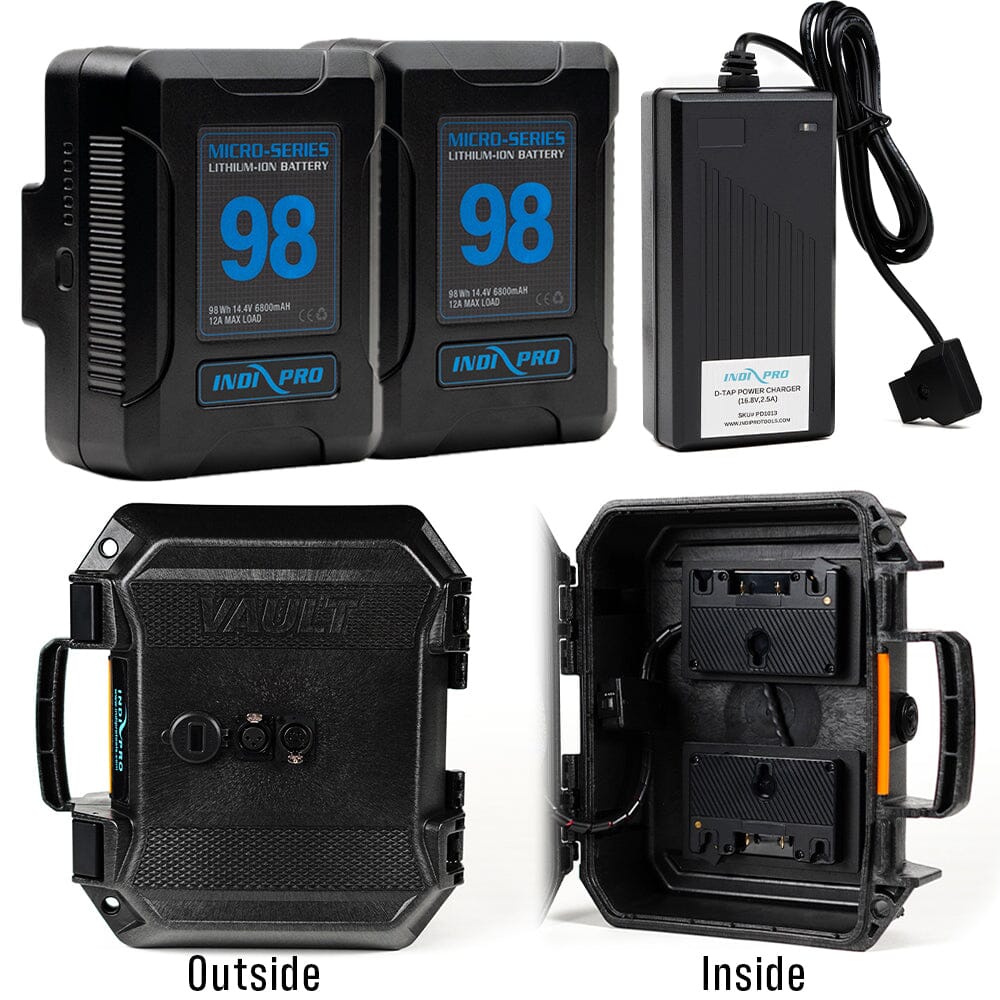 Indipro 2x Micro Series 98Wh Gold Mount Battery, Dual Charger & Dual Gold Mount Field Power Station Bundle Battery Bundle Indipro