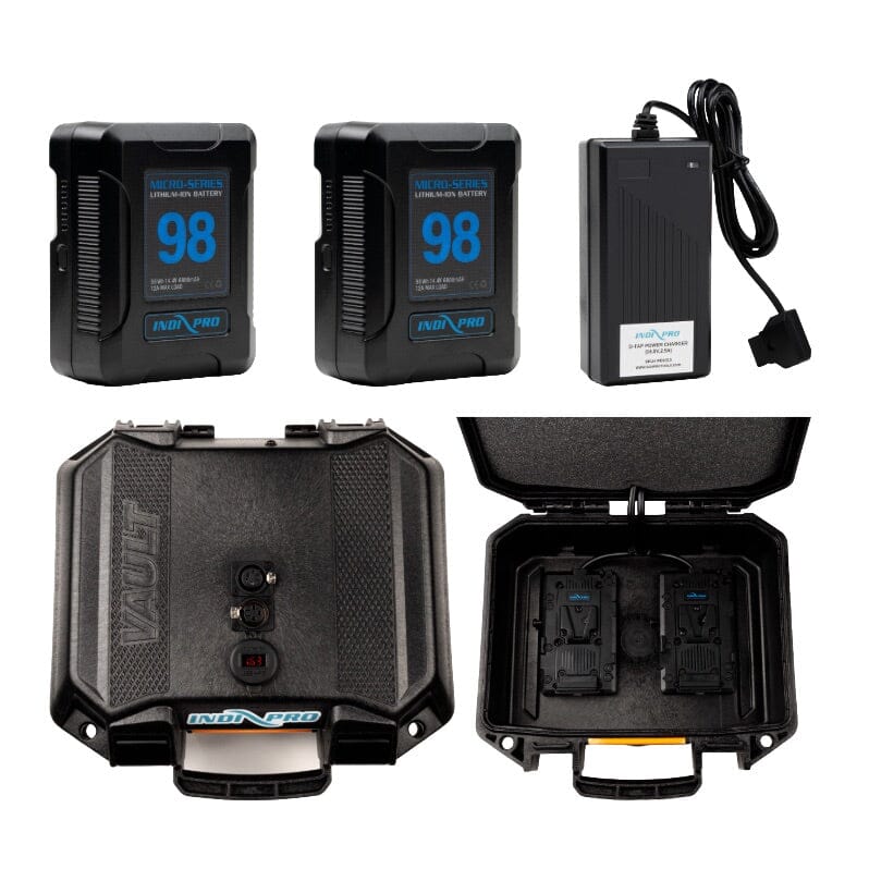 Indipro 2x Micro Series 98Wh V-Mount Battery, Dual Charger & Dual V-Mount Field Power Station Bundle Battery Bundle Indipro