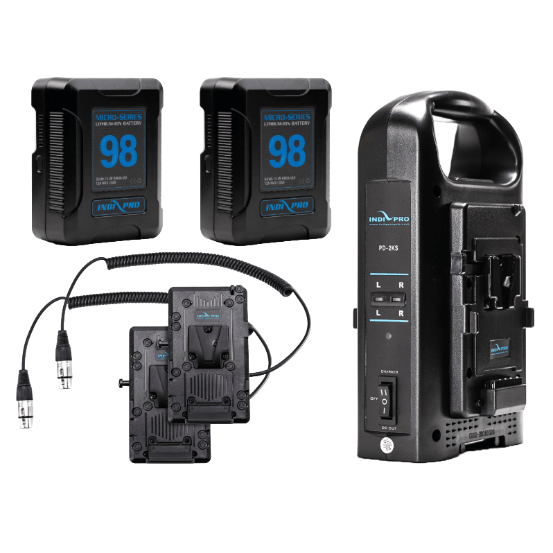 Indipro 2x Micro Series 98Wh V-Mount Battery,Dual Charger & V-Mount Plates for Atomos Sumo Bundle Battery Bundle Indipro