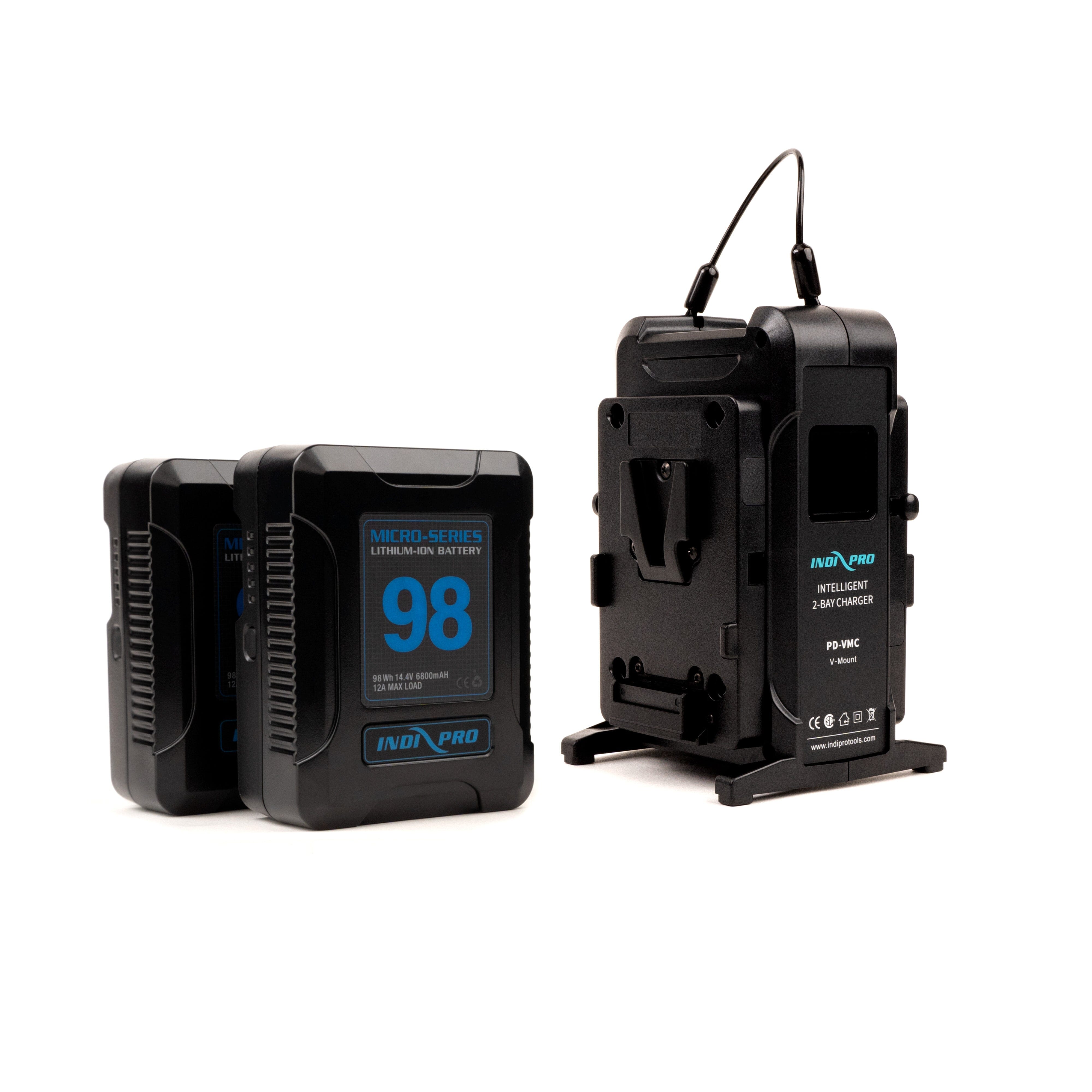 Indipro 2x Micro-Series 98Wh V-Mount Li-Ion Batteries and Dual V-Mount Battery Intelligent Charger Kit Charger Kit Indipro Tools
