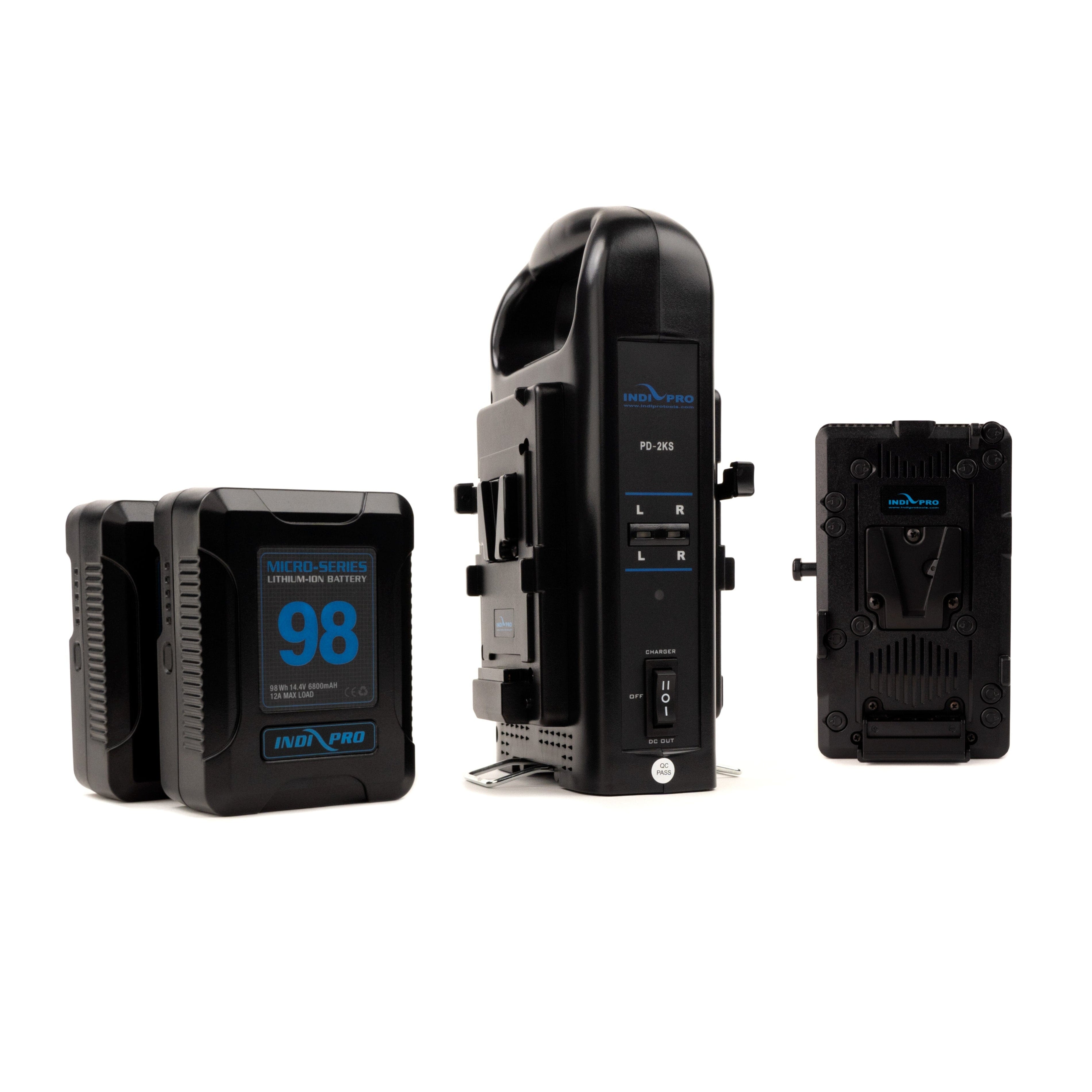 Indipro 2x Micro-Series 98Wh V-Mount Li-Ion Batteries Blackmagic URSA Kit Charger Kit Indipro