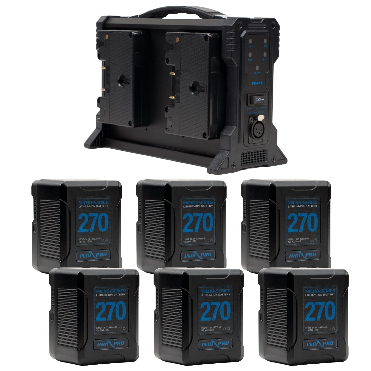 Indipro 6x Micro-Series 270Wh Gold Mount Li-Ion Batteries and Quad Gold Mount Battery Charger Kit Battery Kit Indipro Tools