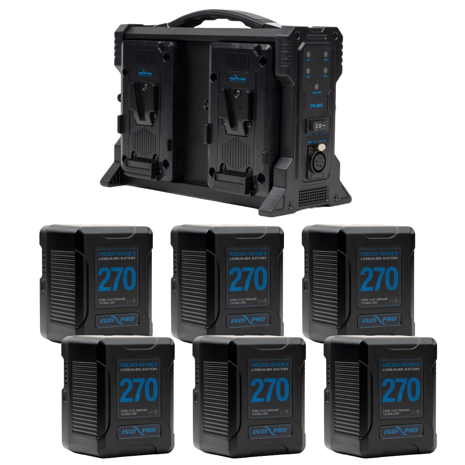 Indipro 6x Micro-Series 270Wh V-Mount Li-Ion Batteries and Quad V-Mount Battery Charger Kit Battery Kit Indipro Tools