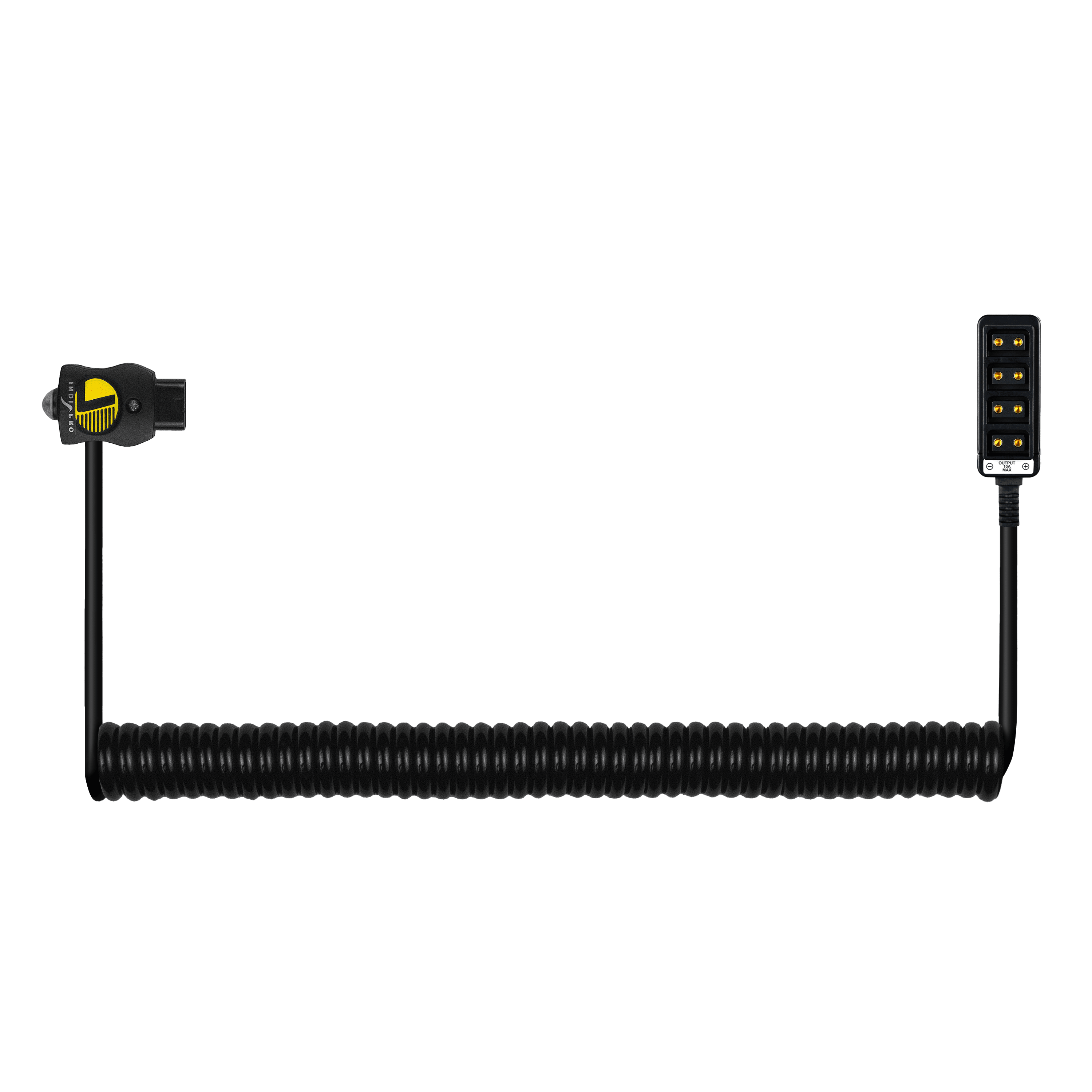 Indipro Coiled SafeTap Power Cable to 4x Female D-Tap Outputs (20-36", Non- Regulated) Indipro