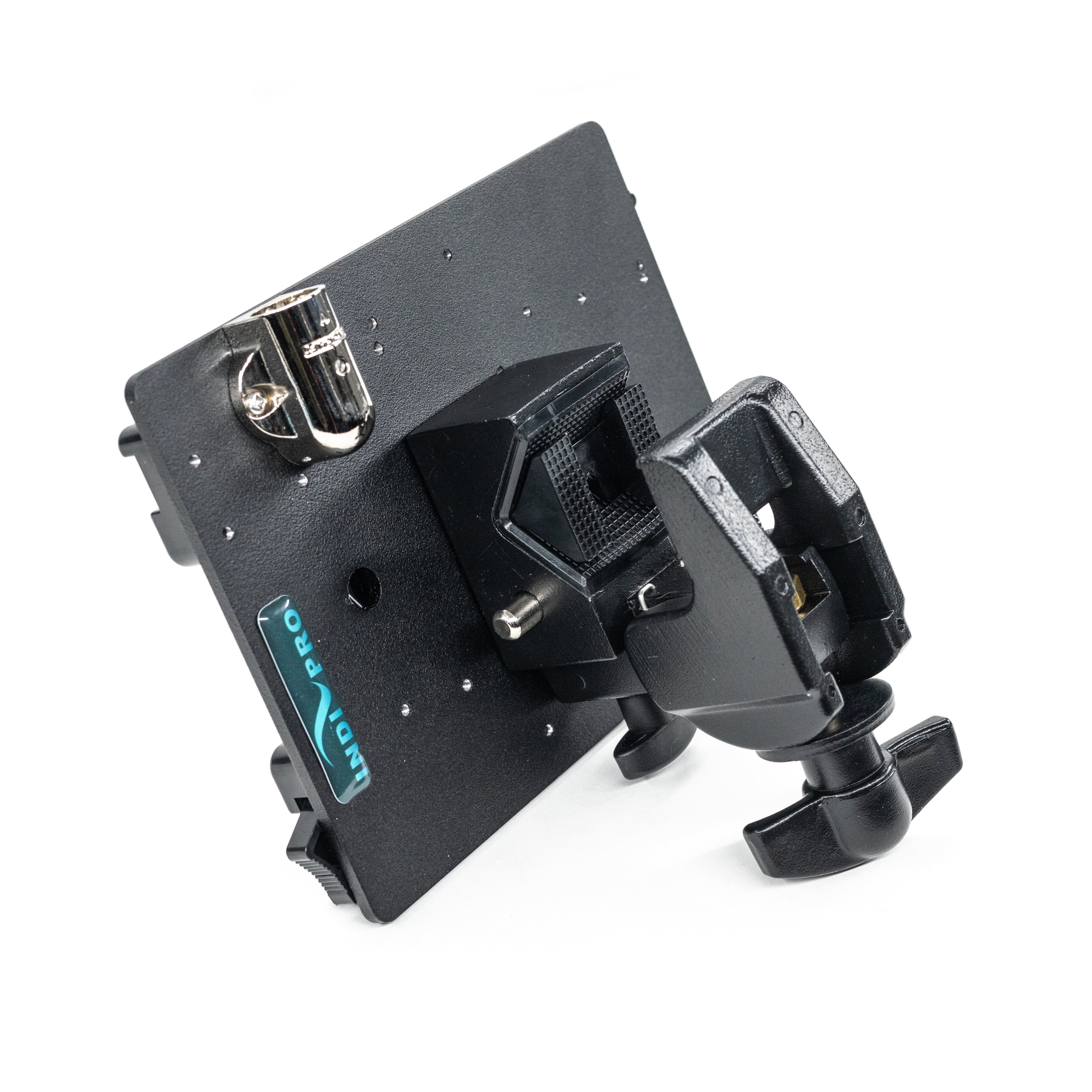 Indipro Dual Gold Mount Battery Plate with 3-Pin XLR Output & Locking Clamp Dual Battery Adapter Plates Indipro
