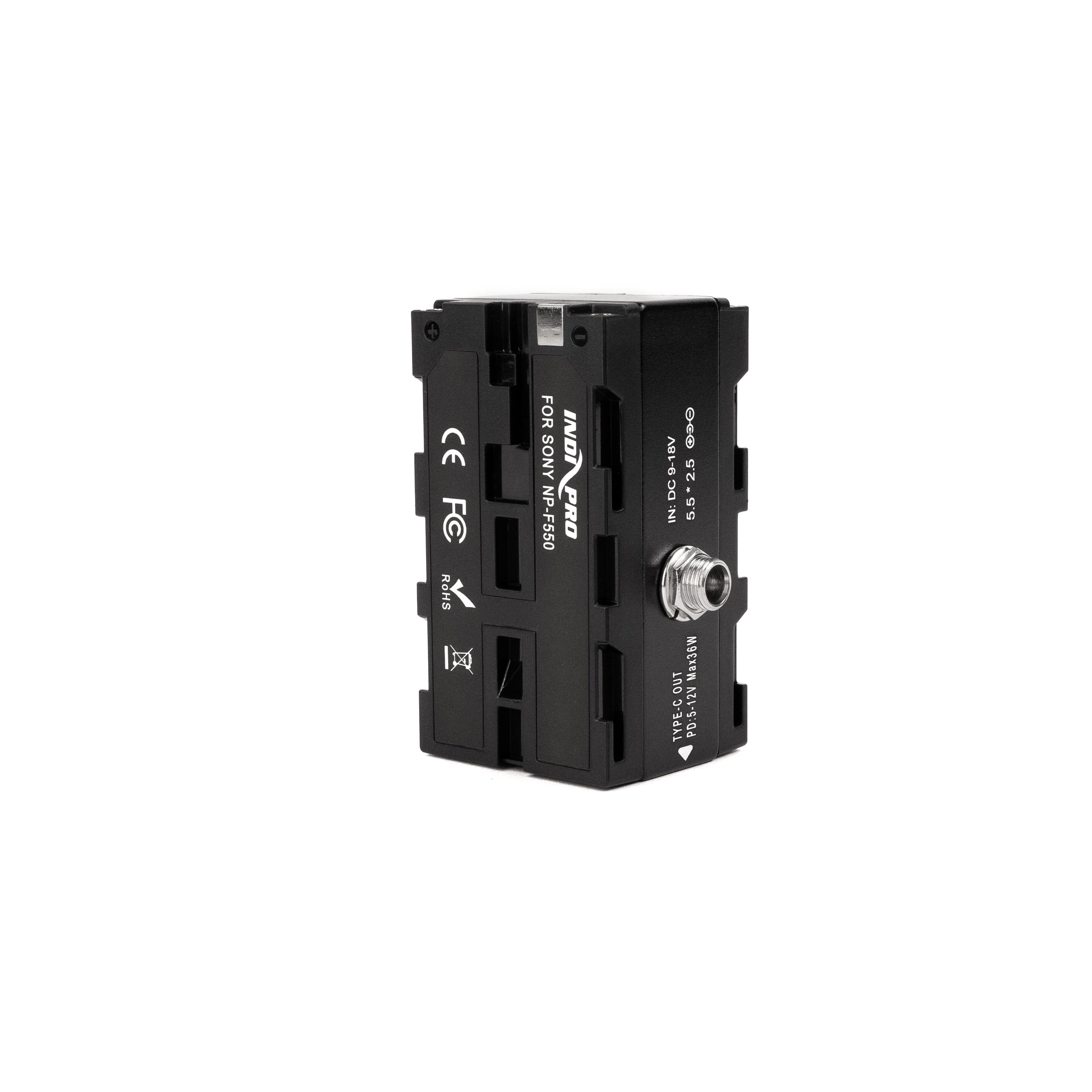 Indipro Dual-Side Sony NP-F Dummy Battery with 2.5mm Input/ Type-C Output Power Cables Indipro