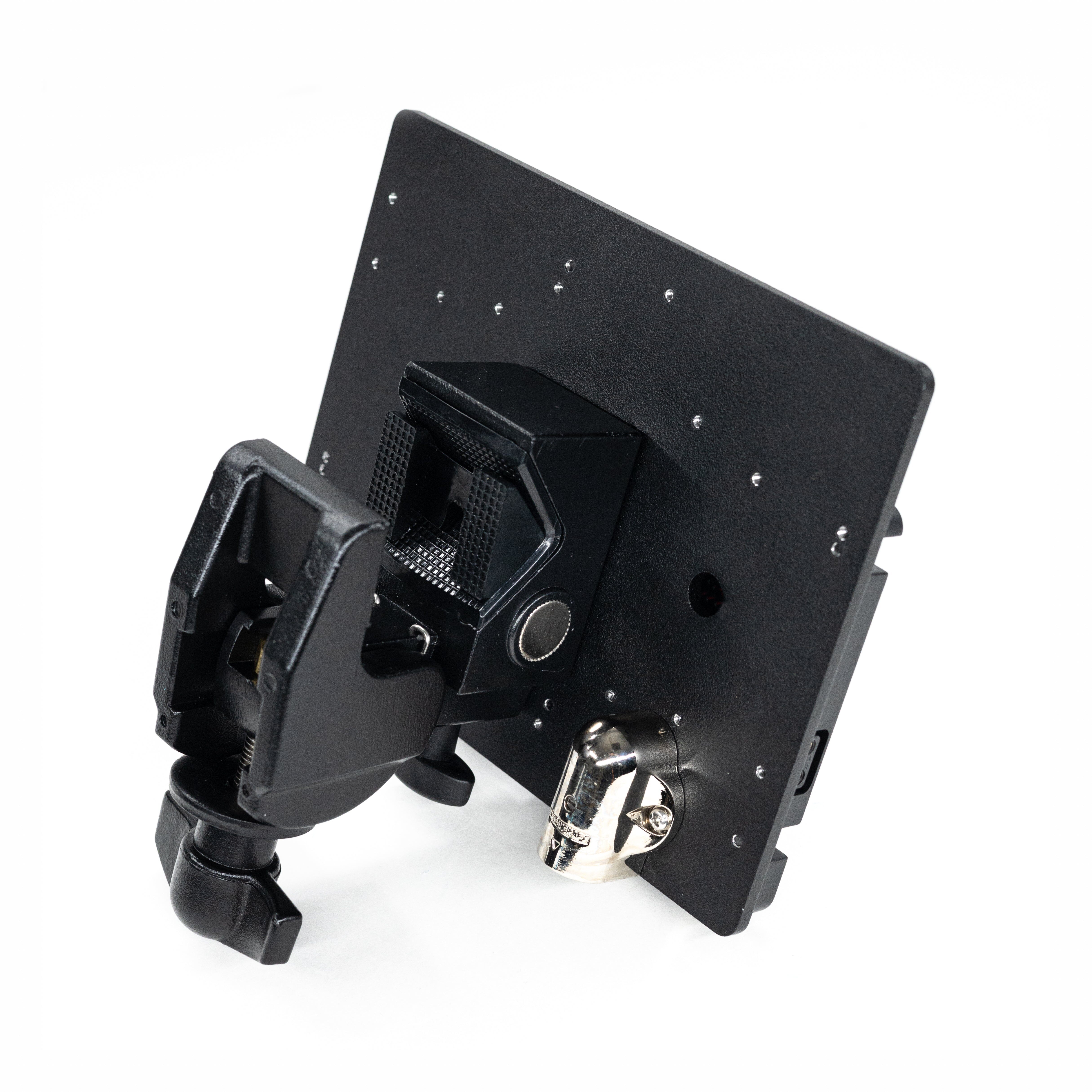 Indipro Dual V-Mount Battery Plate with 3-Pin XLR Output & Locking Clamp Dual Battery Adapter Plates Indipro