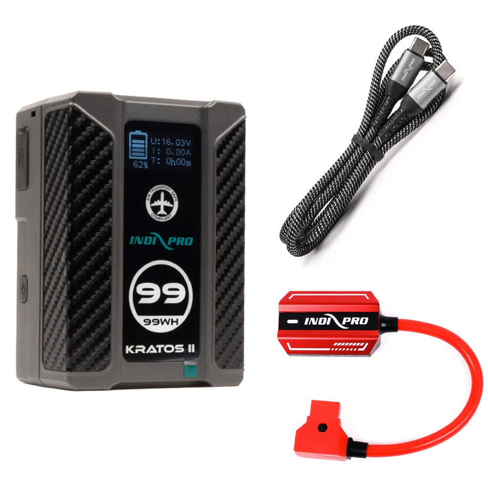 Indipro Kratos 99Wh V-Mount Battery, Bi-Directional Quick Charger & Type-C USB to Type-C USB Bundle Battery Bundle Indipro