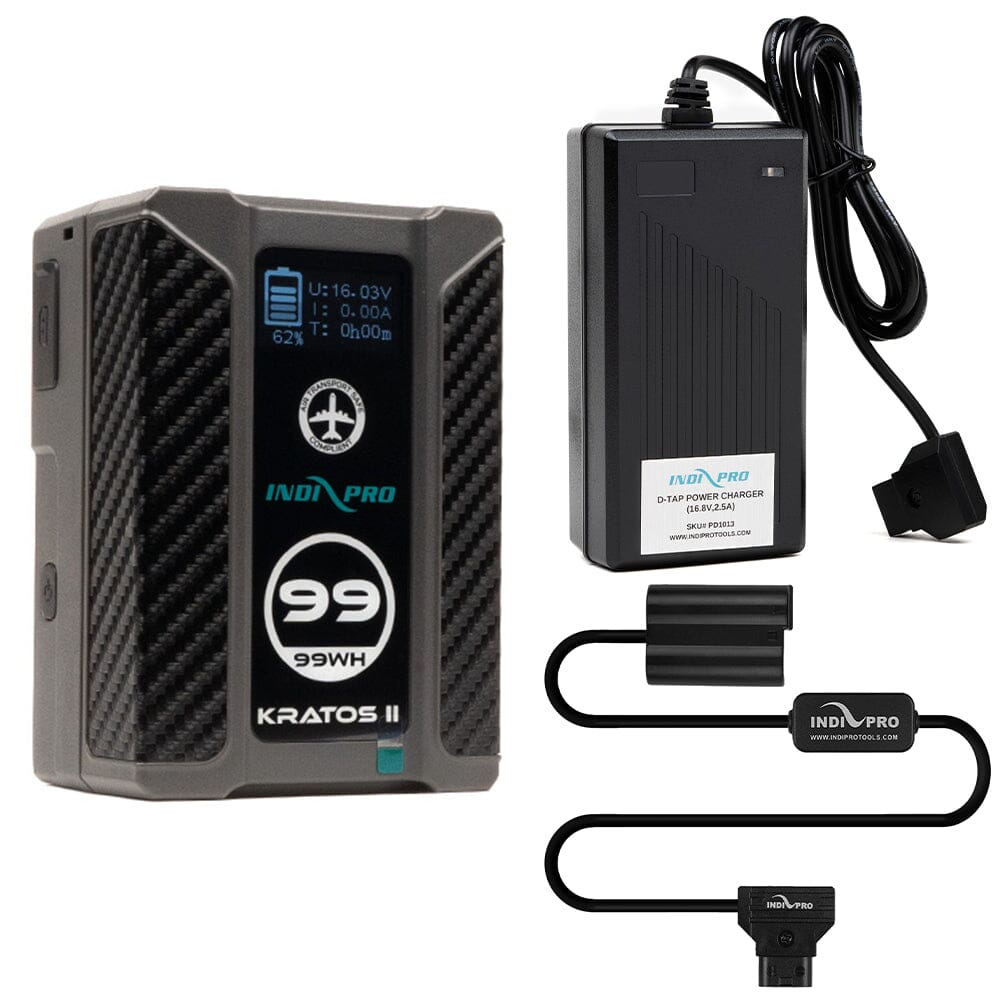 Indipro Kratos 99Wh V-Mount Battery, Charger & D-Tap Cable To Nikon EN-EL15 Battery Bundle Battery Bundle Indipro