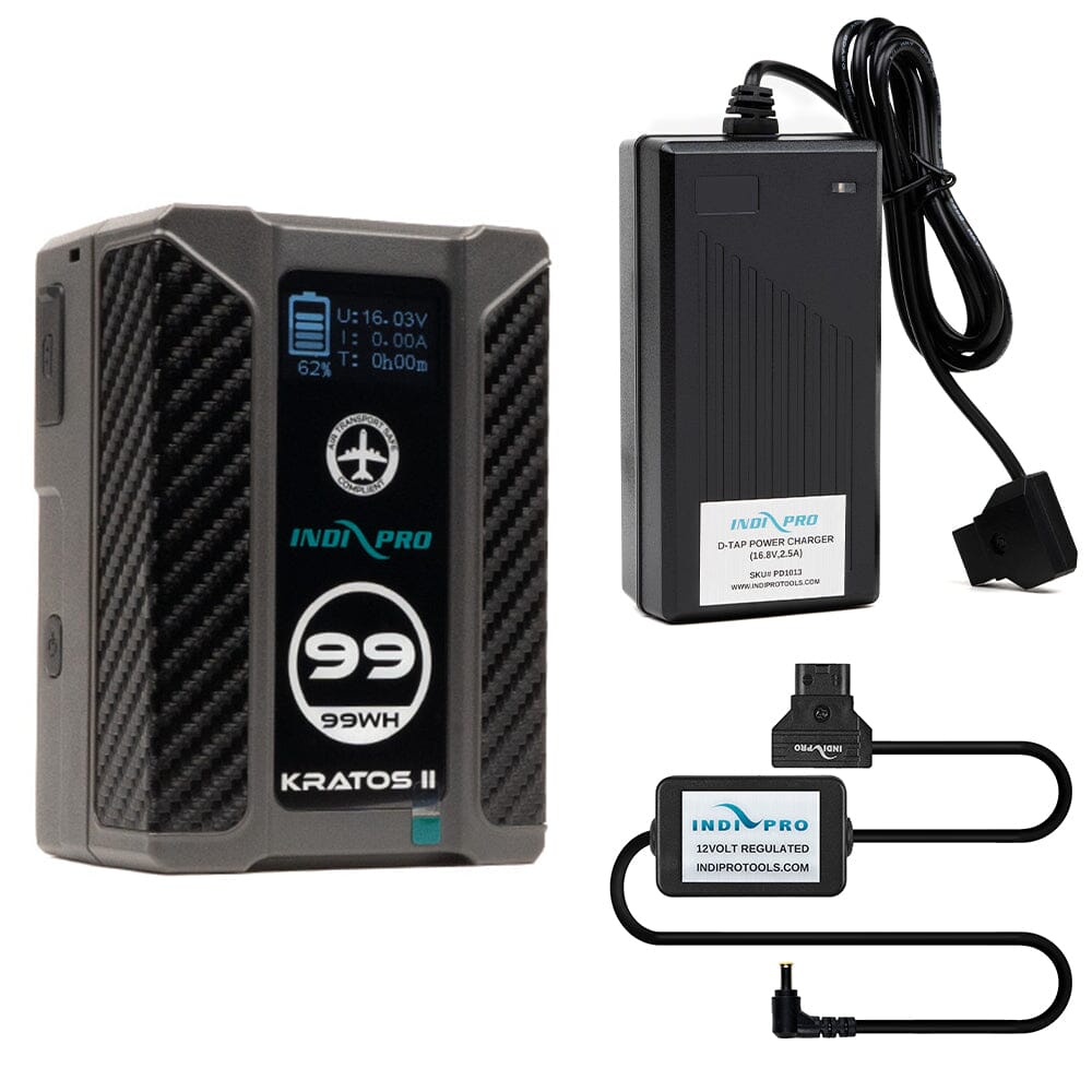 Indipro Kratos 99Wh V-Mount Battery, Charger & D-Tap for Blackmagic Mini Converter Bundle Indipro Kratos 99Wh V-Mount Battery, Charger & D-Tap for Blackmagic Mini Converter Bundle