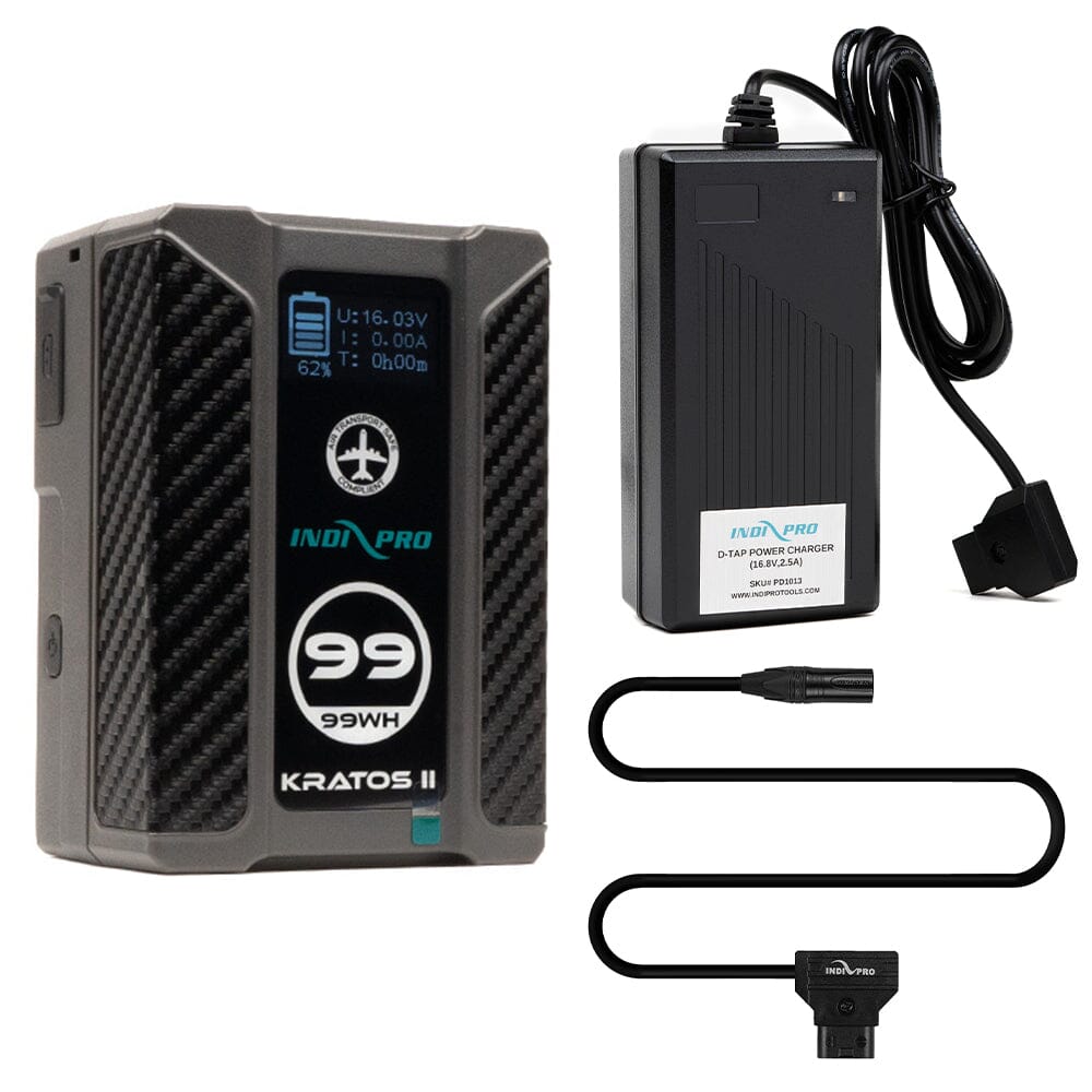 Indipro Kratos 99Wh V-Mount Battery, Charger & D-Tap to Male 4-Pin XLR Bundle Battery Bundle Indipro