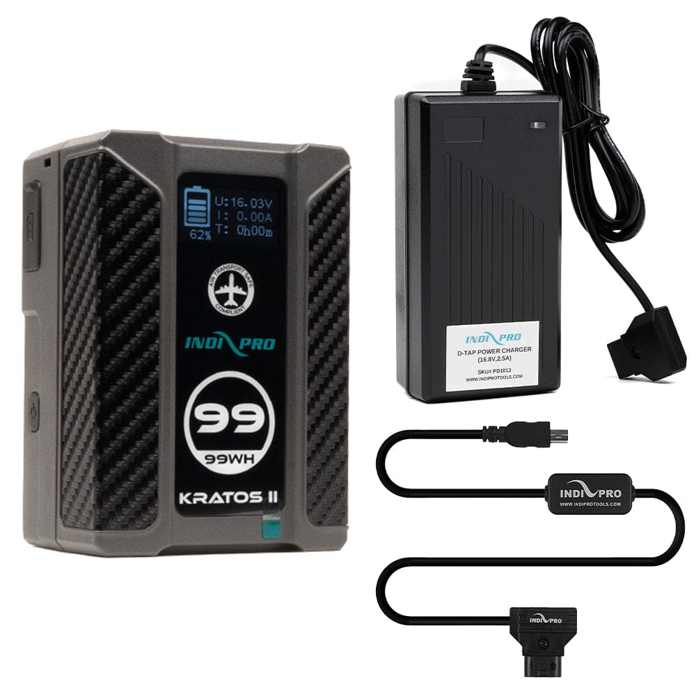 Indipro Kratos 99Wh V-Mount Battery, Charger & D-Tap to Mini USB Connector Bundle Battery Bundle Indipro