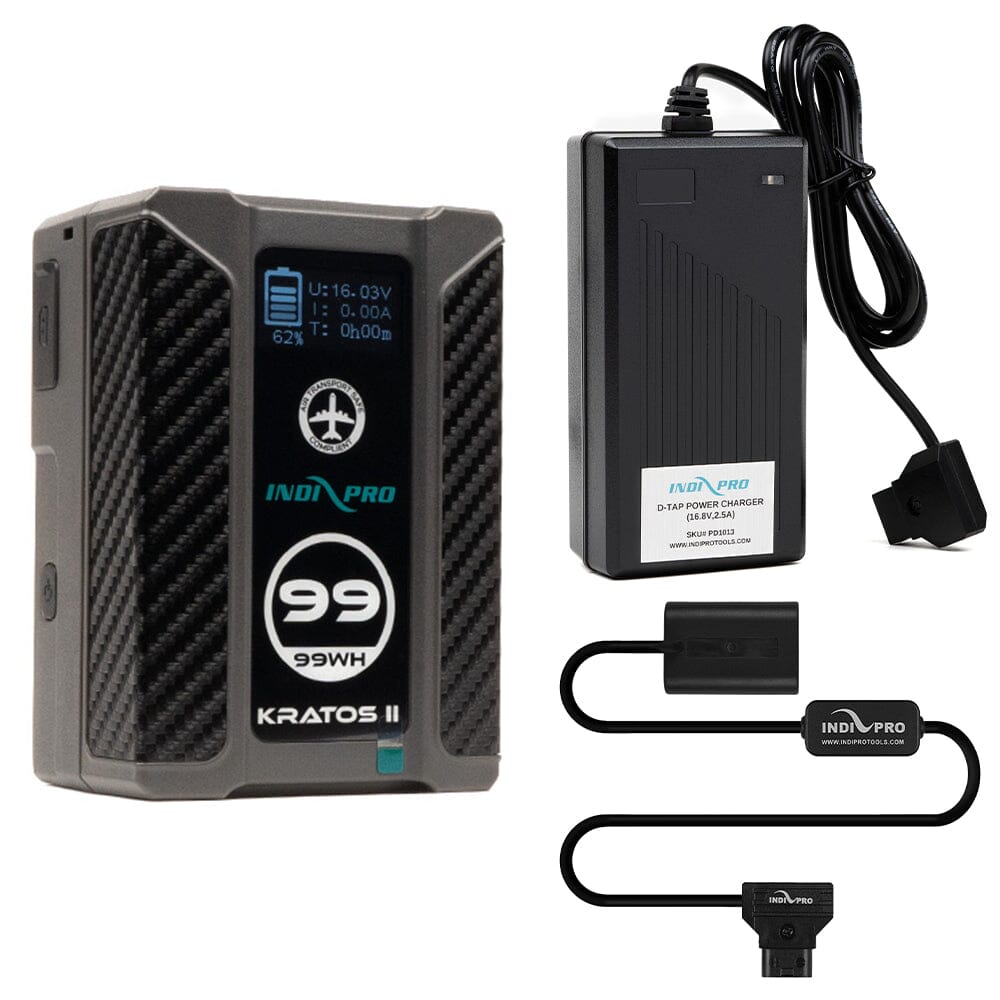 Indipro Kratos 99Wh V-Mount Battery, Charger & D-Tap to Sony V-Series Battery Bundle Battery Bundle Indipro