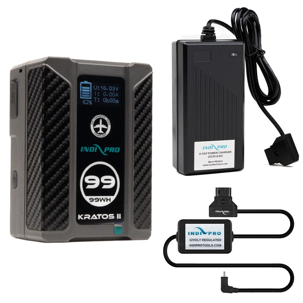 Indipro Kratos 99Wh V-Mount Battery, Charger & D-Tap to USB Type-C Connector (10') Bundle Battery Bundle Indipro