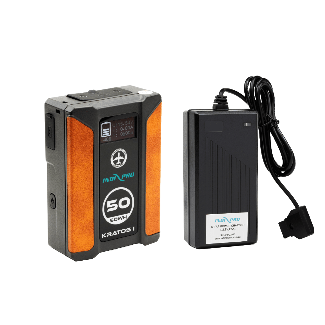 Indipro Kratos Series 50Wh V-Mount Li-Ion Battery and D-Tap Pro Charger (2.5A) Kit Battery Kit Indipro Tools