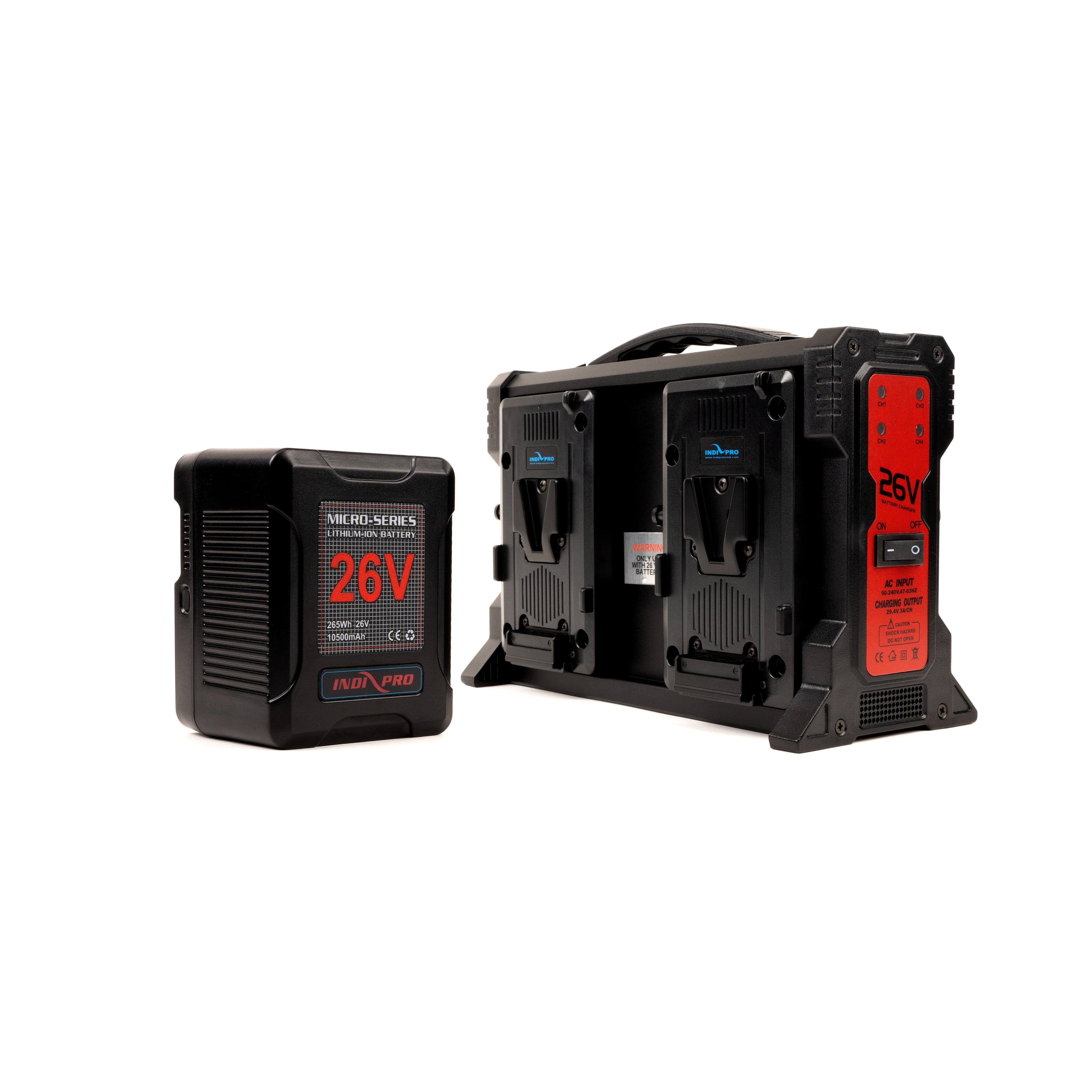 Indipro Micro-Series 26V 260Wh Lithium-Ion Battery and 26V Charger Kit (V-Mount) Charger Kit Indipro