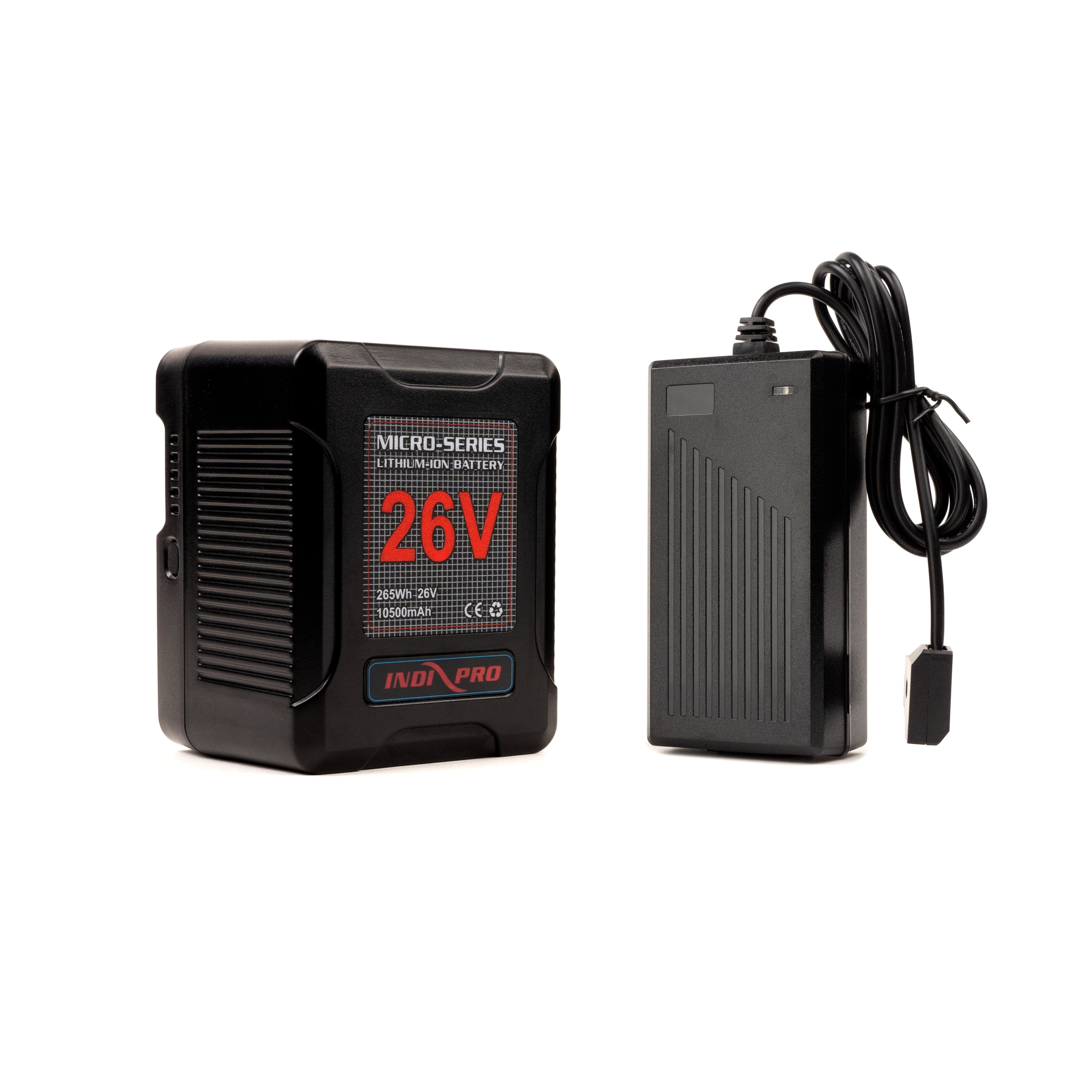 Indipro Micro-Series 26V 260Wh Lithium-Ion Battery (V-Mount) & D-Tap Charger Kit Indipro