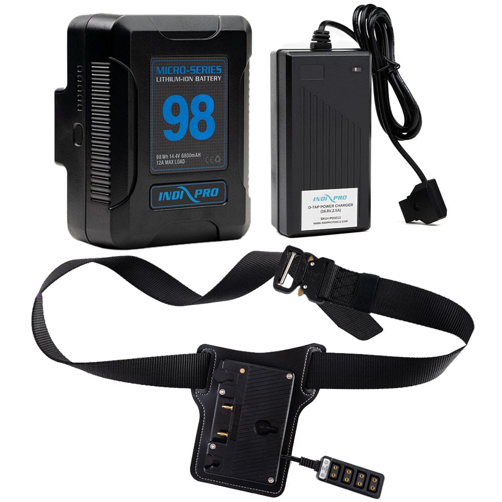Indipro Micro Series 98Wh Gold Mount Battery, Charger & Gold Mount Battery Belt Bundle Battery Bundle Indipro