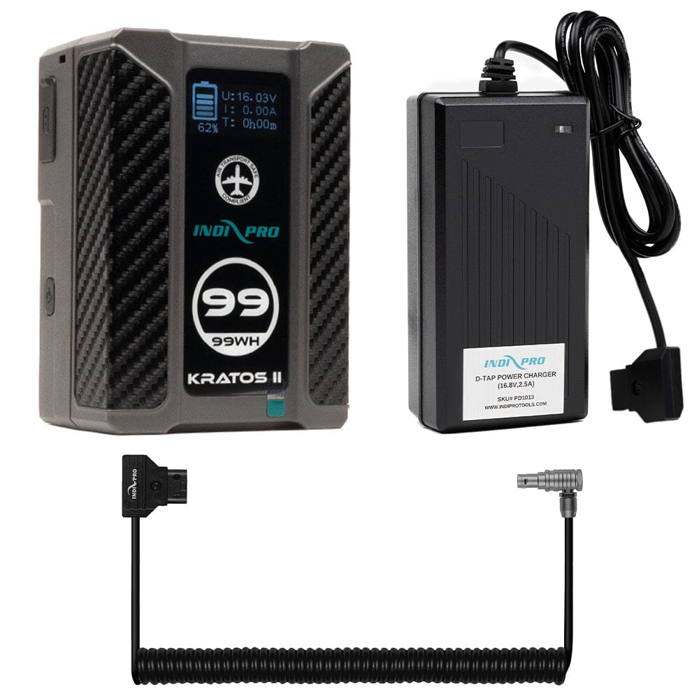 Indipro Micro Series 98Wh V-Mount Battery, Charger & Coiled D-Tap for RED KOMODO Bundle Battery Bundle Indipro