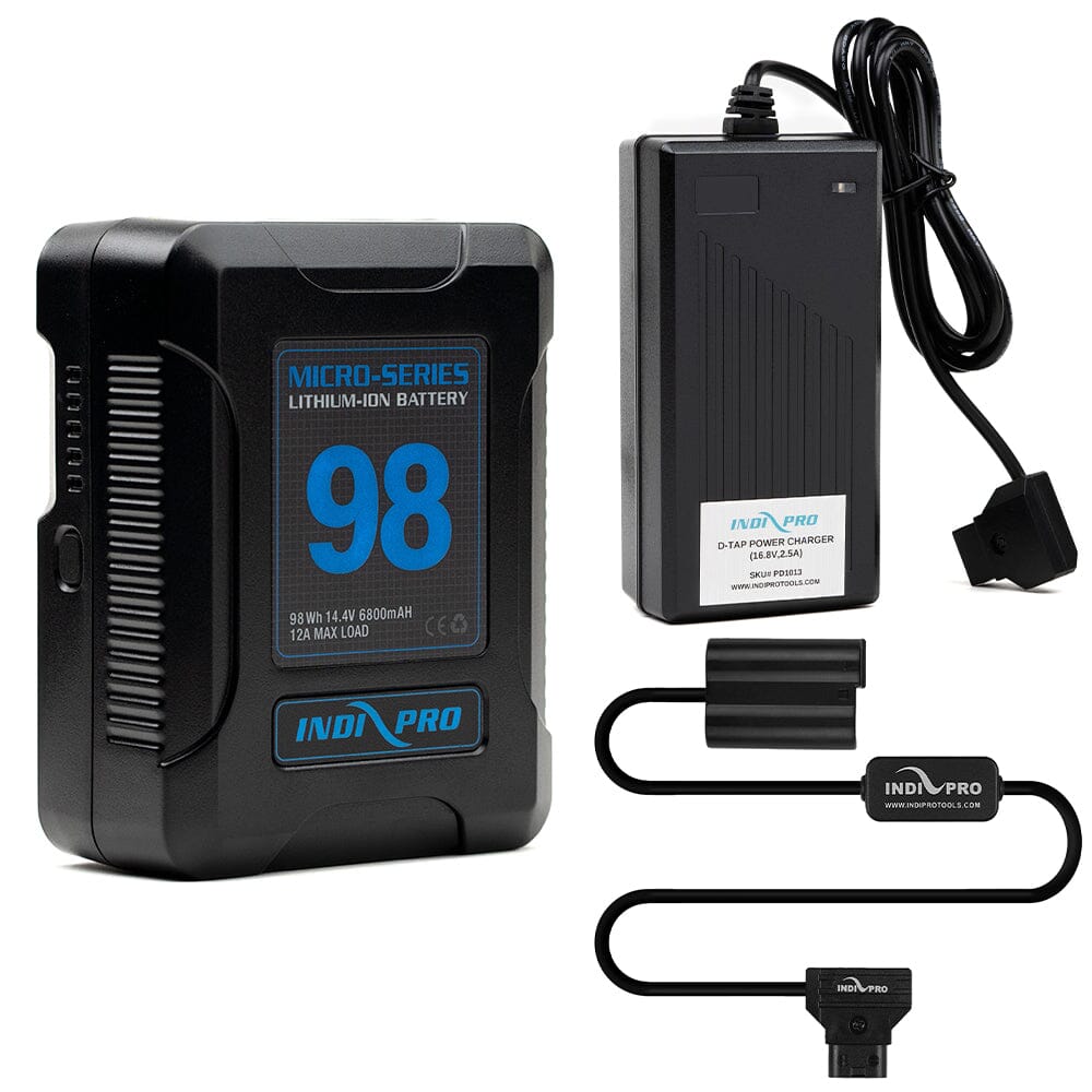 Indipro Micro Series 98Wh V-Mount Battery, Charger & D-Tap Cable To Nikon EN-EL15 Battery Bundle Battery Bundle Indipro