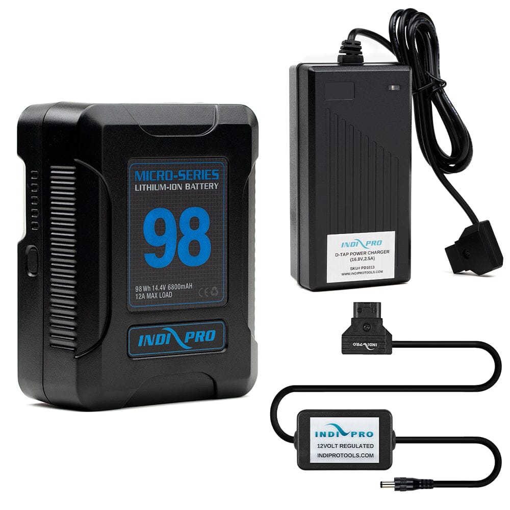 Indipro Micro Series 98Wh V-Mount Battery, Charger & D-Tap for Atomos Recorders/ Monitors Bundle Battery Bundle Indipro