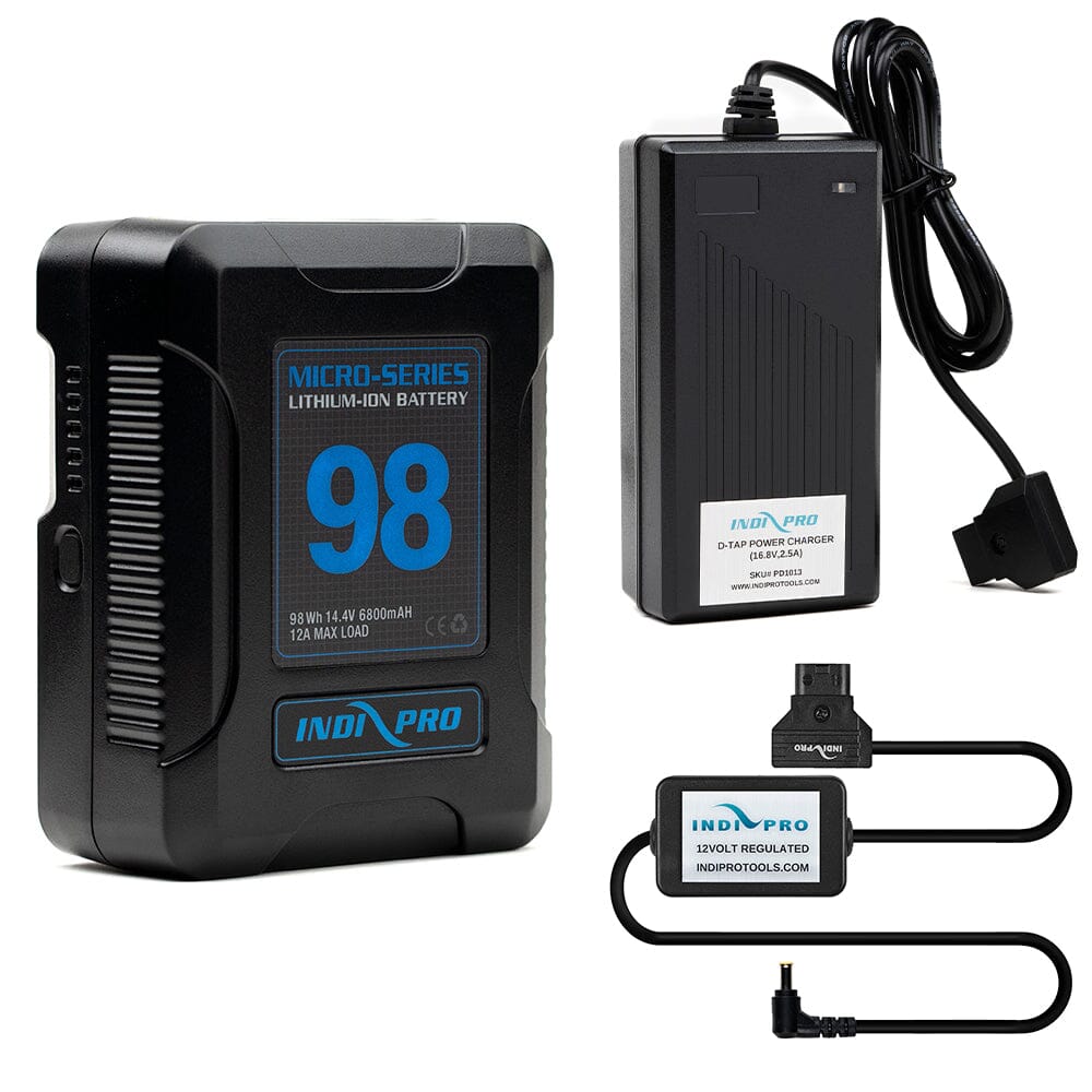 Indipro Micro Series 98Wh V-Mount Battery, Charger & D-Tap for Blackmagic Mini Converter Bundle Battery Bundle Indipro