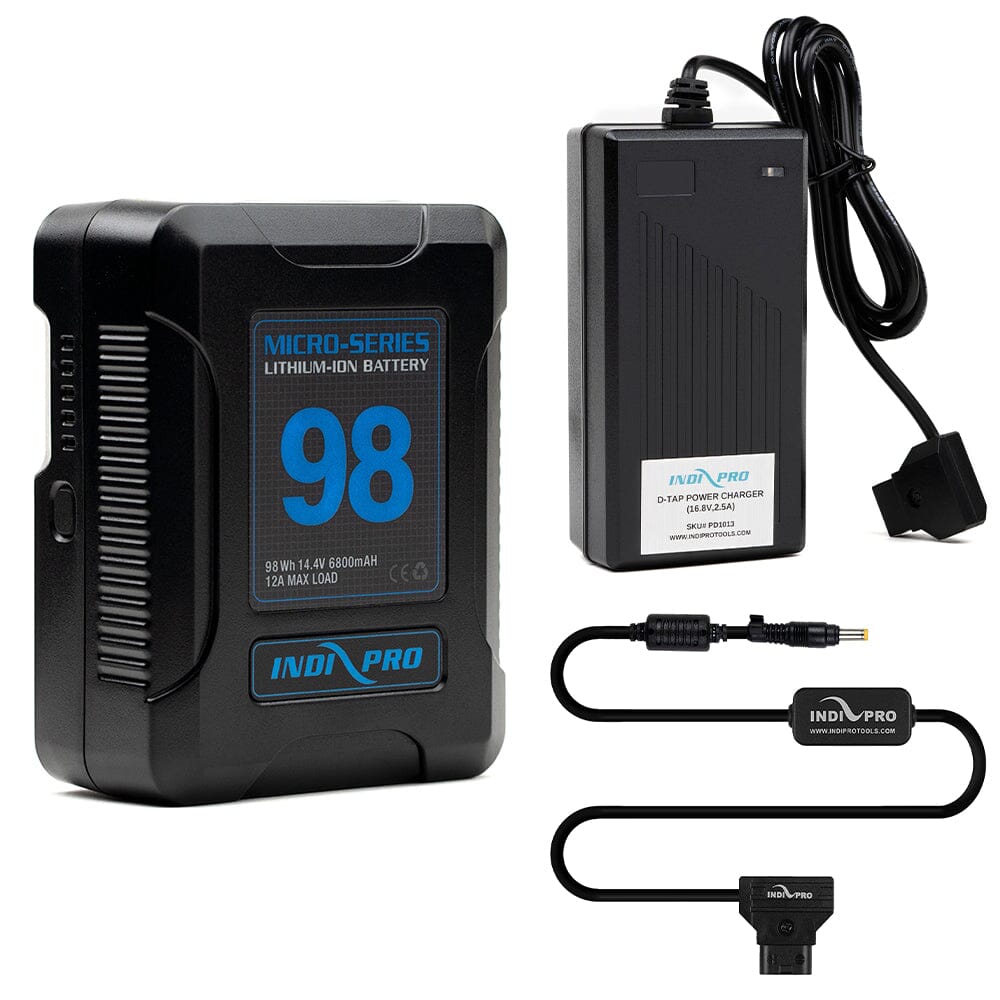 Indipro Micro Series 98Wh V-Mount Battery, Charger & D-Tap for Canon C100 Camera Bundle Battery Bundle Indipro