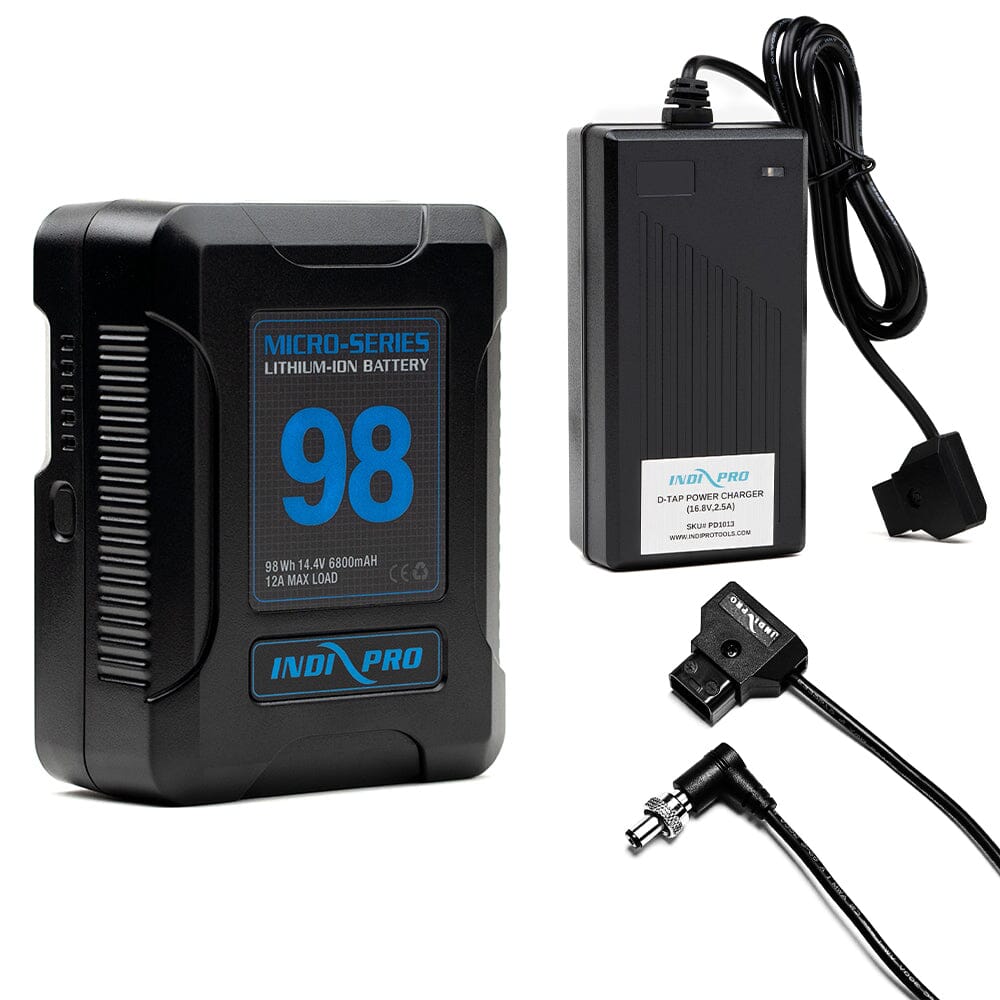 Indipro Micro Series 98Wh V-Mount Battery, Charger & D-Tap for Decimator Converters Bundle Battery Bundle Indipro