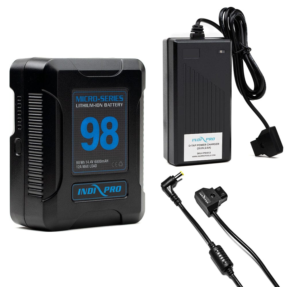 Indipro Micro Series 98Wh V-Mount Battery, Charger & D-Tap for Panasonic HC-X2 4K Camcorder Bundle Battery Bundle Indipro