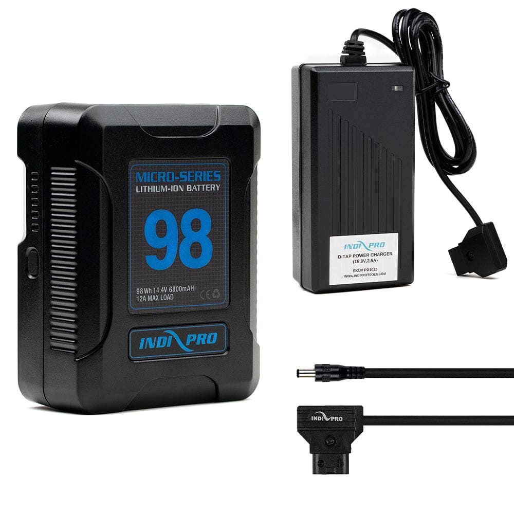 Indipro Micro Series 98Wh V-Mount Battery, Charger & D-Tap for Rotolight NEO Light Bundle Battery Bundle Indipro