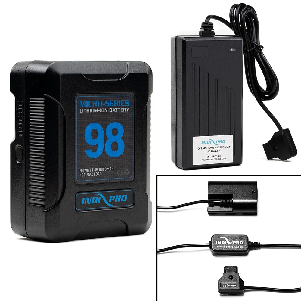 Indipro Micro Series 98Wh V-Mount Battery, Charger & D-Tap for SmallHD Monitors Bundle Battery Bundle Indipro