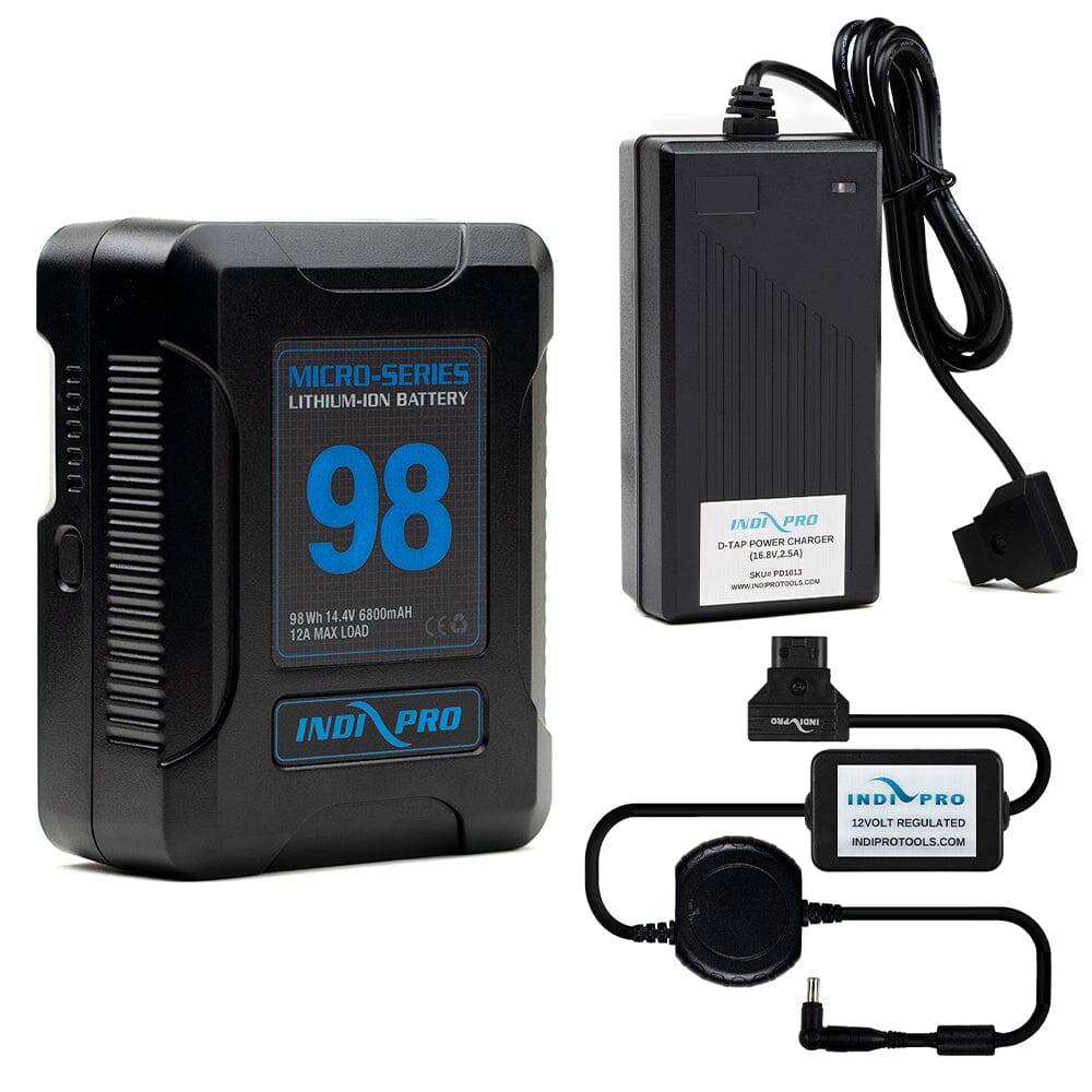 Indipro Micro Series 98Wh V-Mount Battery, Charger & D-Tap for Sony PXW-FX9 Bundle Battery Bundle Indipro