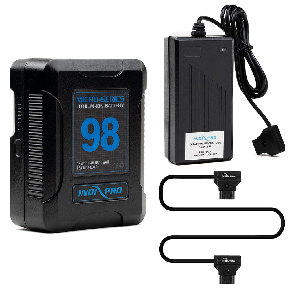 Indipro Micro Series 98Wh V-Mount Battery, Charger & D-Tap Male to D-Tap Male Cable Bundle Battery Bundle Indipro
