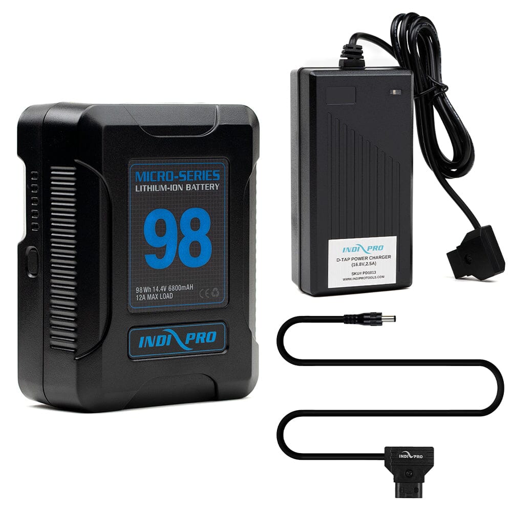 Indipro Micro Series 98Wh V-Mount Battery, Charger & D-Tap to 2.5mm Connector Bundle Battery Bundle Indipro