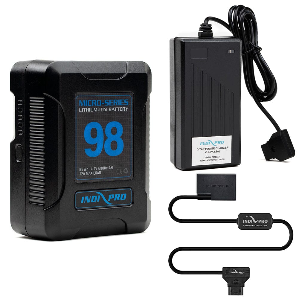 Indipro Micro Series 98Wh V-Mount Battery, Charger & D-Tap to LP-E17 Battery Bundle Battery Bundle Indipro