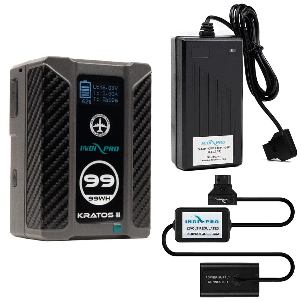 Indipro Micro Series 98Wh V-Mount Battery, Charger & D-Tap to Panasonic VW-VBD58 Battery Bundle Battery Bundle Indipro