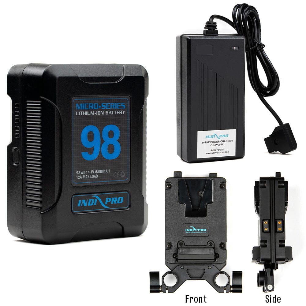 Indipro Micro Series 98Wh V-Mount Battery, Charger & Dual Mini V-Mount Plates Bundle Battery Bundle Indipro