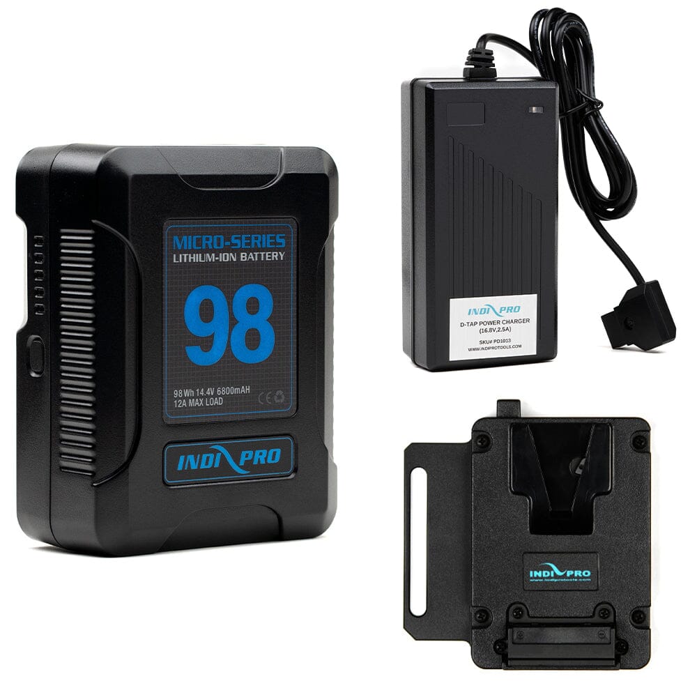 Indipro Micro Series 98Wh V-Mount Battery, Charger & Mini V-Mount Plate Bundle Battery Bundle Indipro