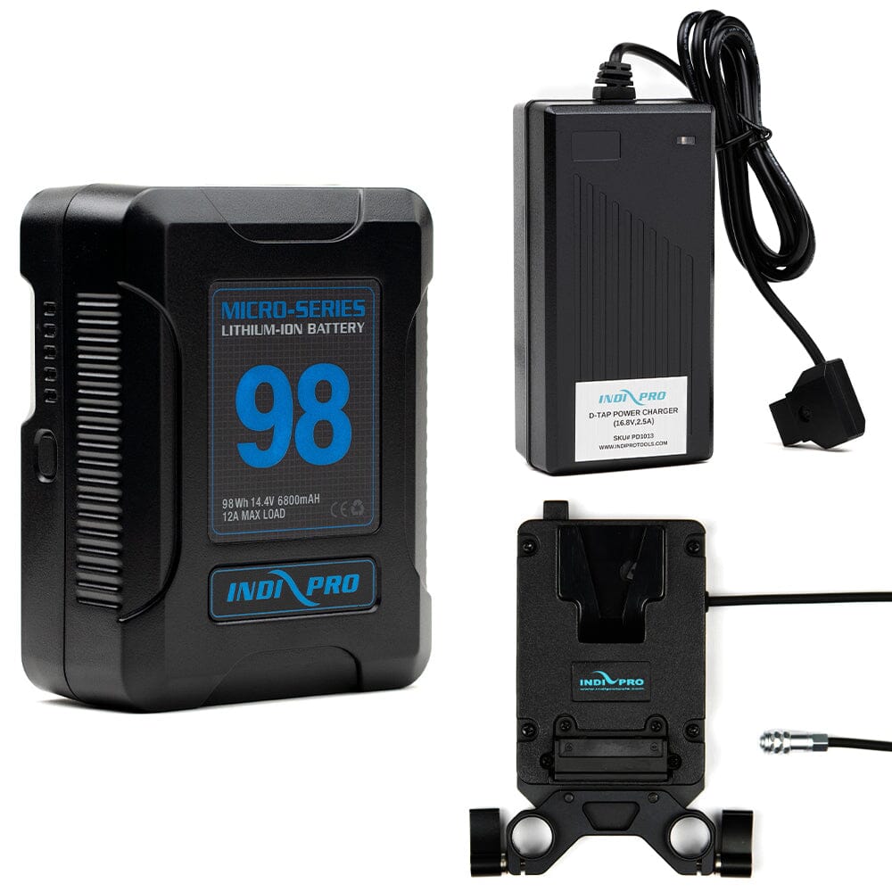 Indipro Micro Series 98Wh V-Mount Battery, Charger & Mini V-Mount Plate for BMPCC 4K/6K Battery Bundle Indipro