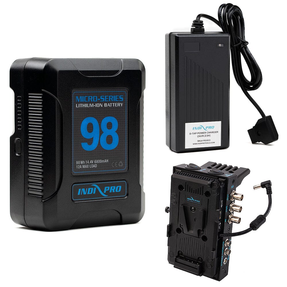 Indipro Micro Series 98Wh V-Mount Battery, Charger & V-Mount Nitro Plate for Sony PXW-FX9 Bundle Battery Bundle Indipro