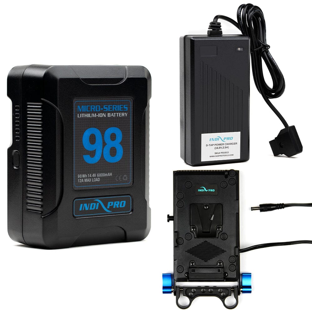 Indipro Micro Series 98Wh V-Mount Battery, Charger & V-Mount Plate for Blackmagic 4K Cinema Camera Bundle Battery Bundle Indipro