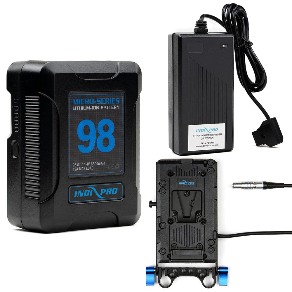 Indipro Micro Series 98Wh V-Mount Battery, Charger & V-Mount Plate for Canon C300 Mark II Bundle Battery Bundle Indipro