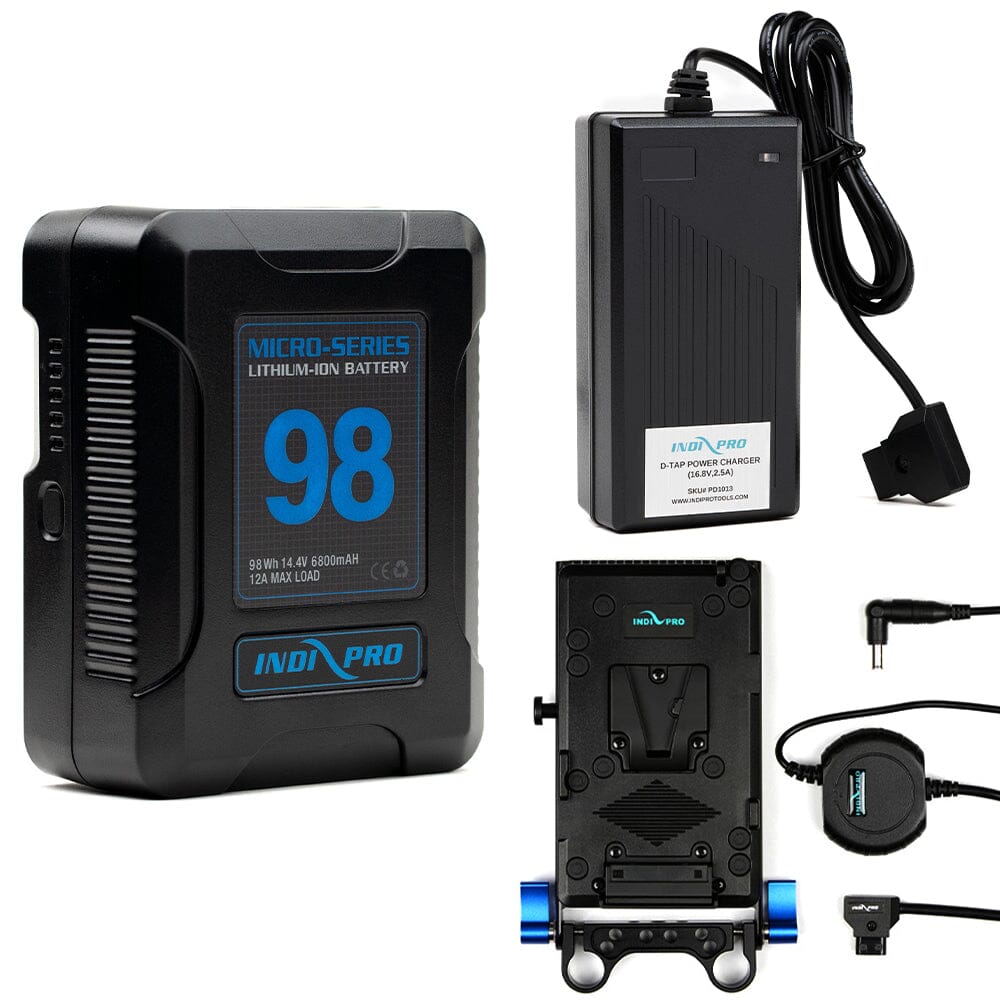 Indipro Micro Series 98Wh V-Mount Battery, Charger & V-Mount Plate for Sony FX6 Camera Bundle Battery Bundle Indipro